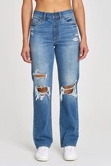 Calla Blue Distressed Relaxed Staright Leg Denim Jeans