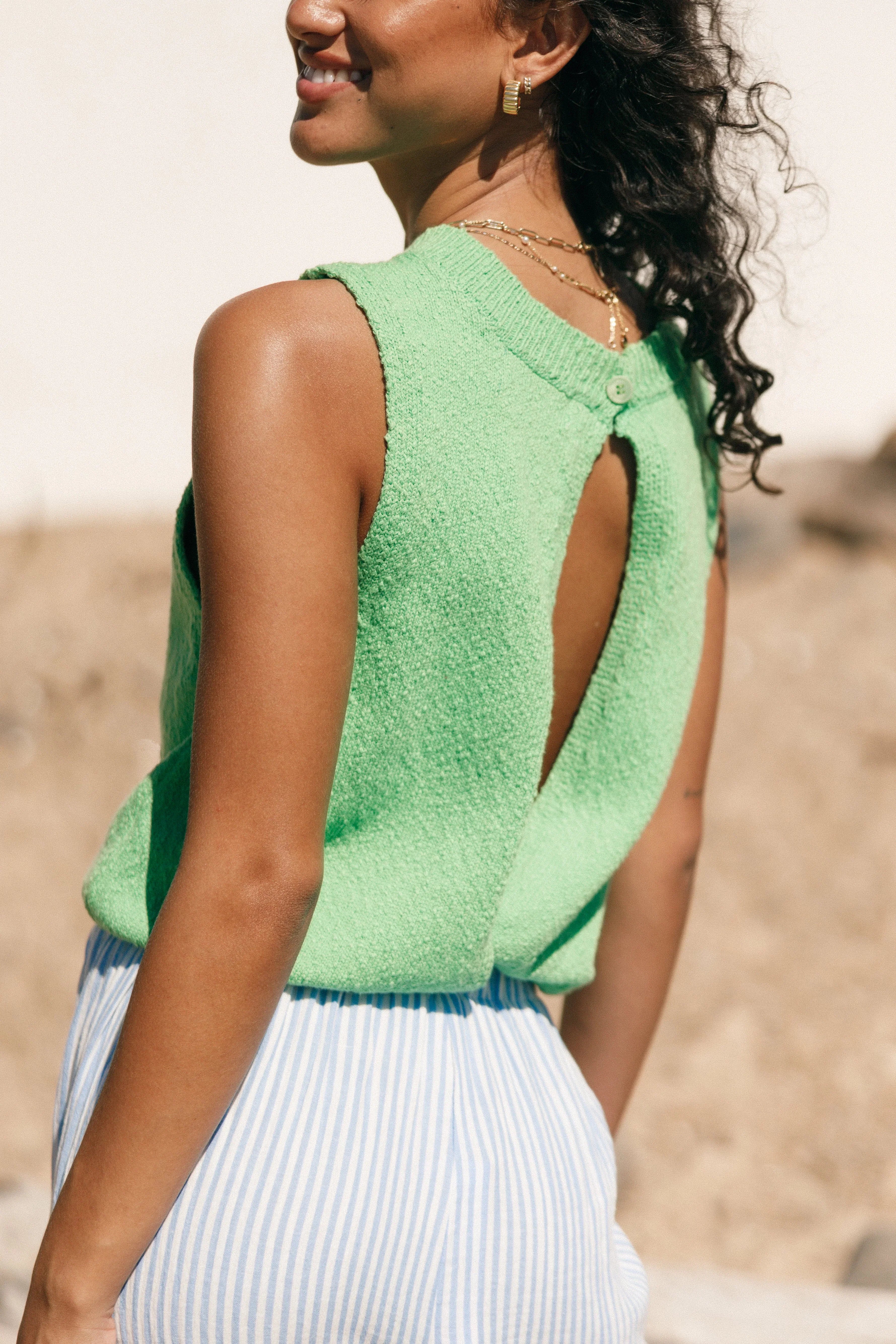 Cece Open Back Top Green