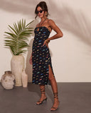 Marine Muse Fish Print Halter Neck Midi Dress