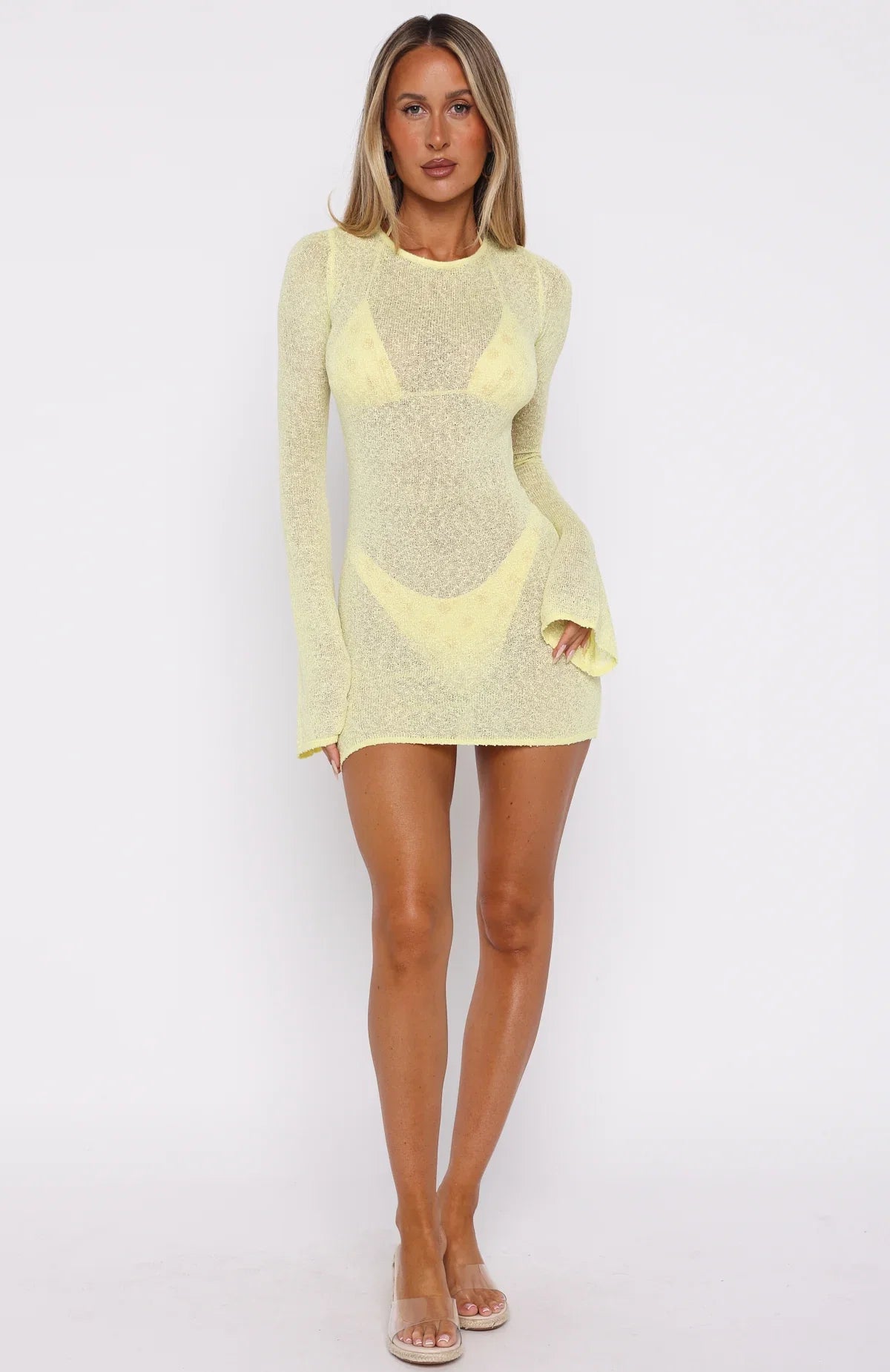 Stand And Stare Long Sleeve Mini Dress Lemon