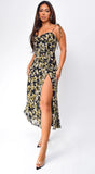 Nikkie Floral Print Side Slit Midi Dress Black