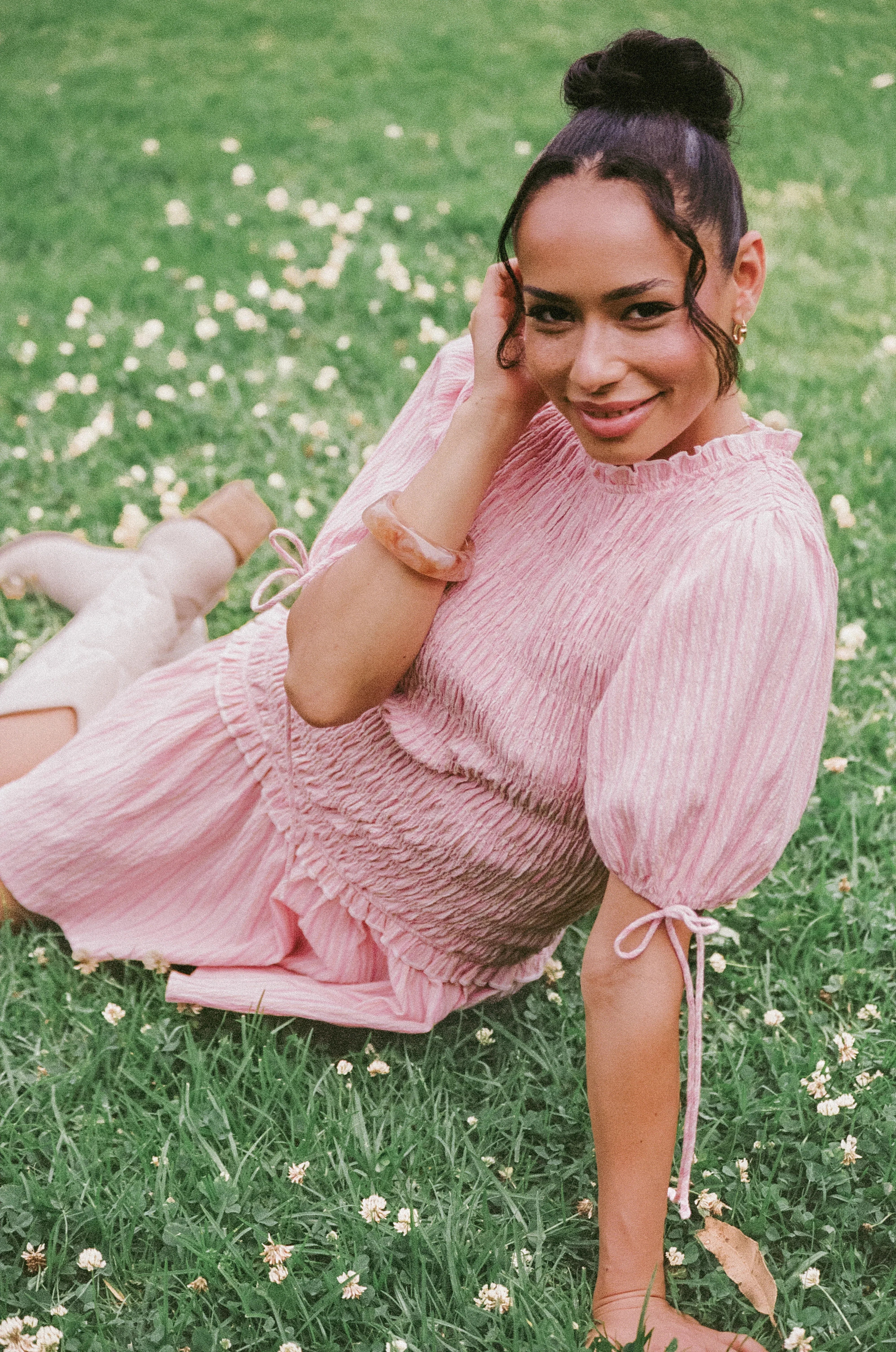 Kaelyn Gather Mini Dress Pink Stripe