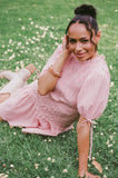 Kaelyn Gather Mini Dress Pink Stripe
