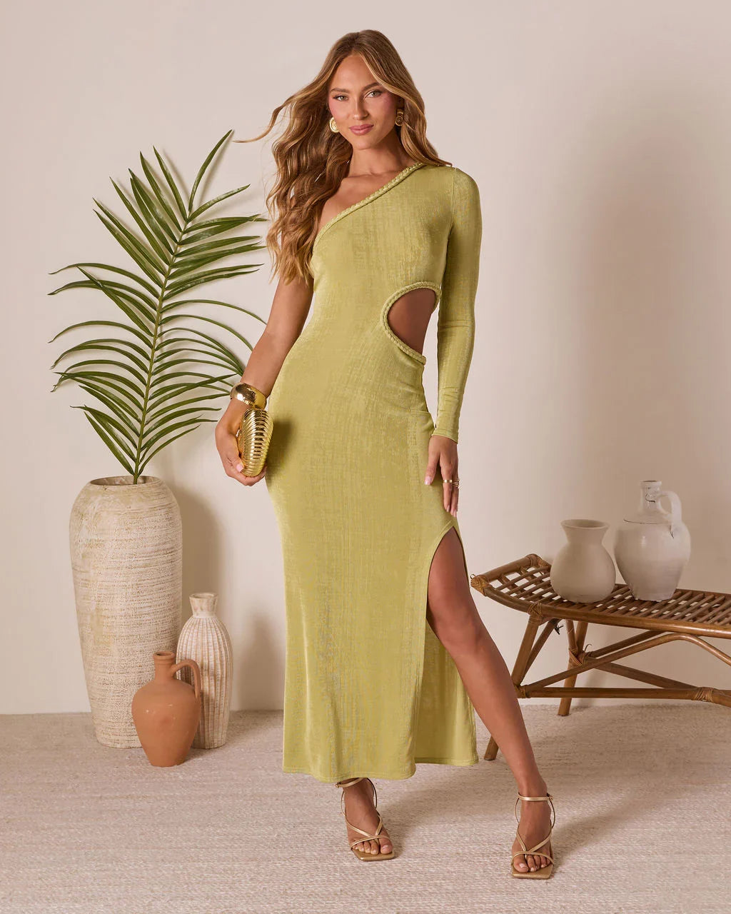 Marek One Shoulder Cutout Midi Dress