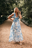Lucah Frill Shoulder Maxi Dress Blue White Floral