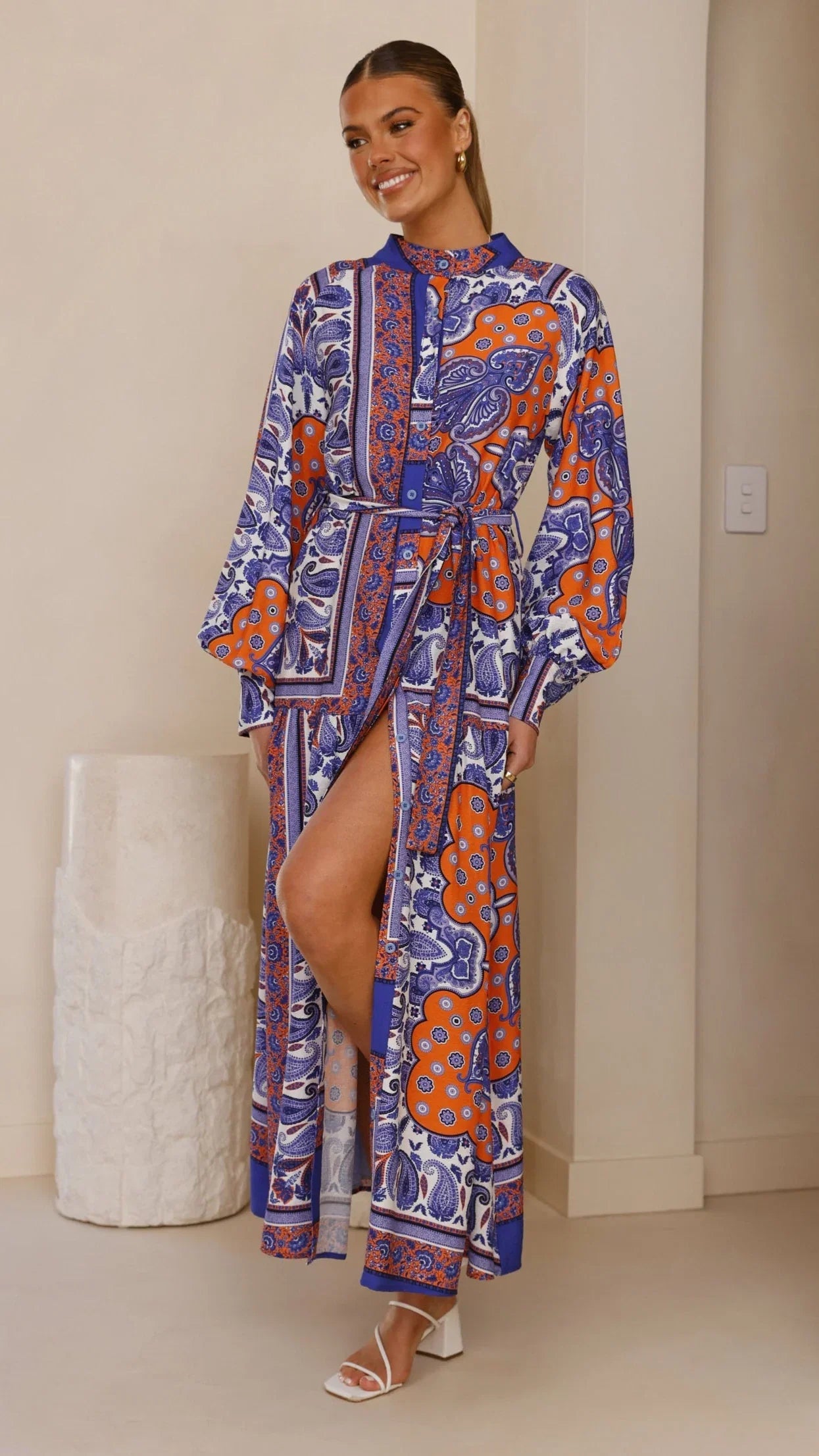 Tasha Maxi Dress Blue Orange Print