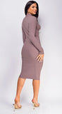 Cielo Mock Neck Long Sleeve Ribbed Mid Dress Mocha