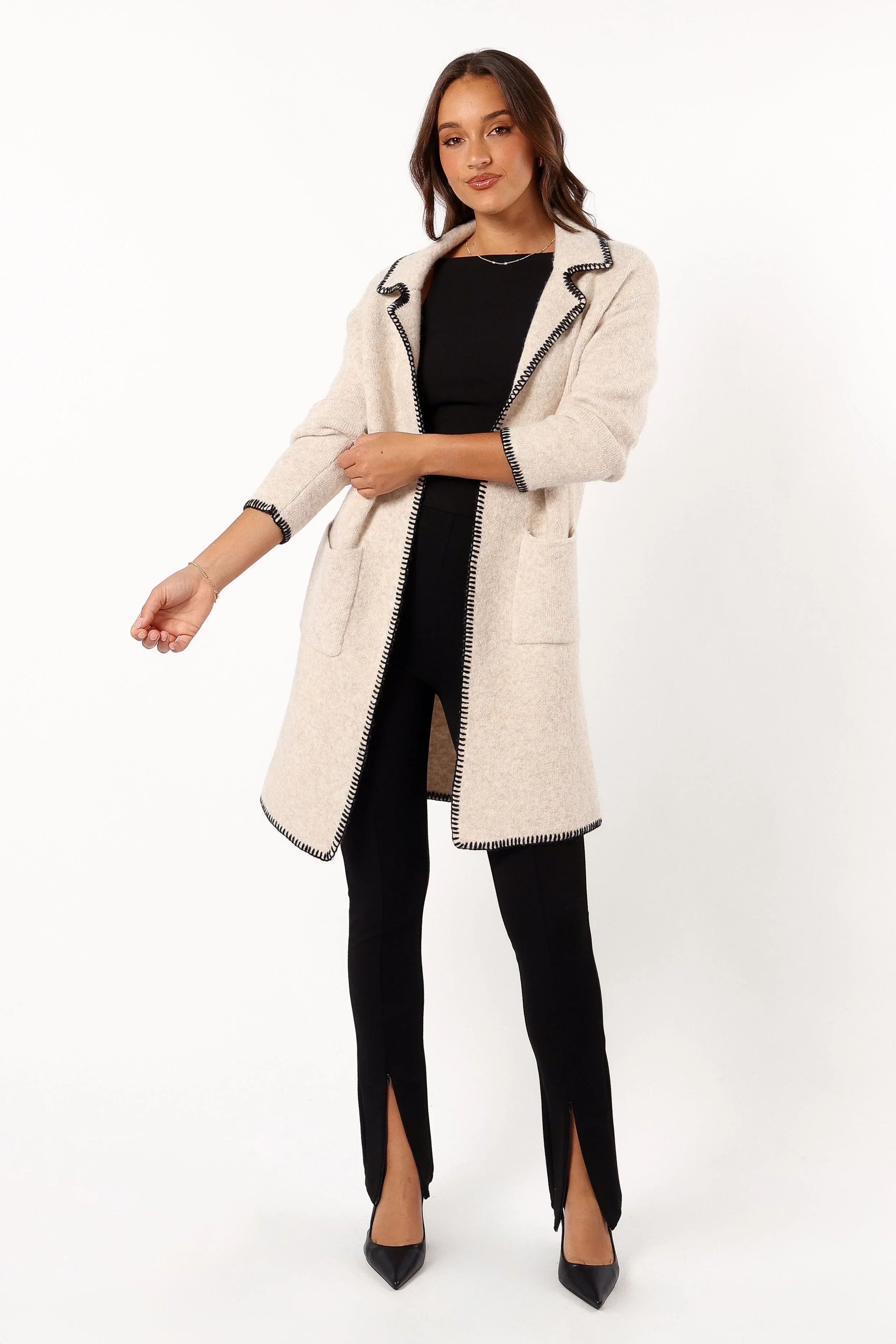 Oaklynn Contrast Stitch Coatigan Oat