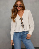 Love Lost Front Tie Pleated Peasant Blouse