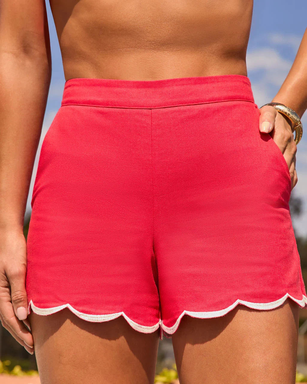 Freedom Tide Contrast Trim Linen Blend Shorts