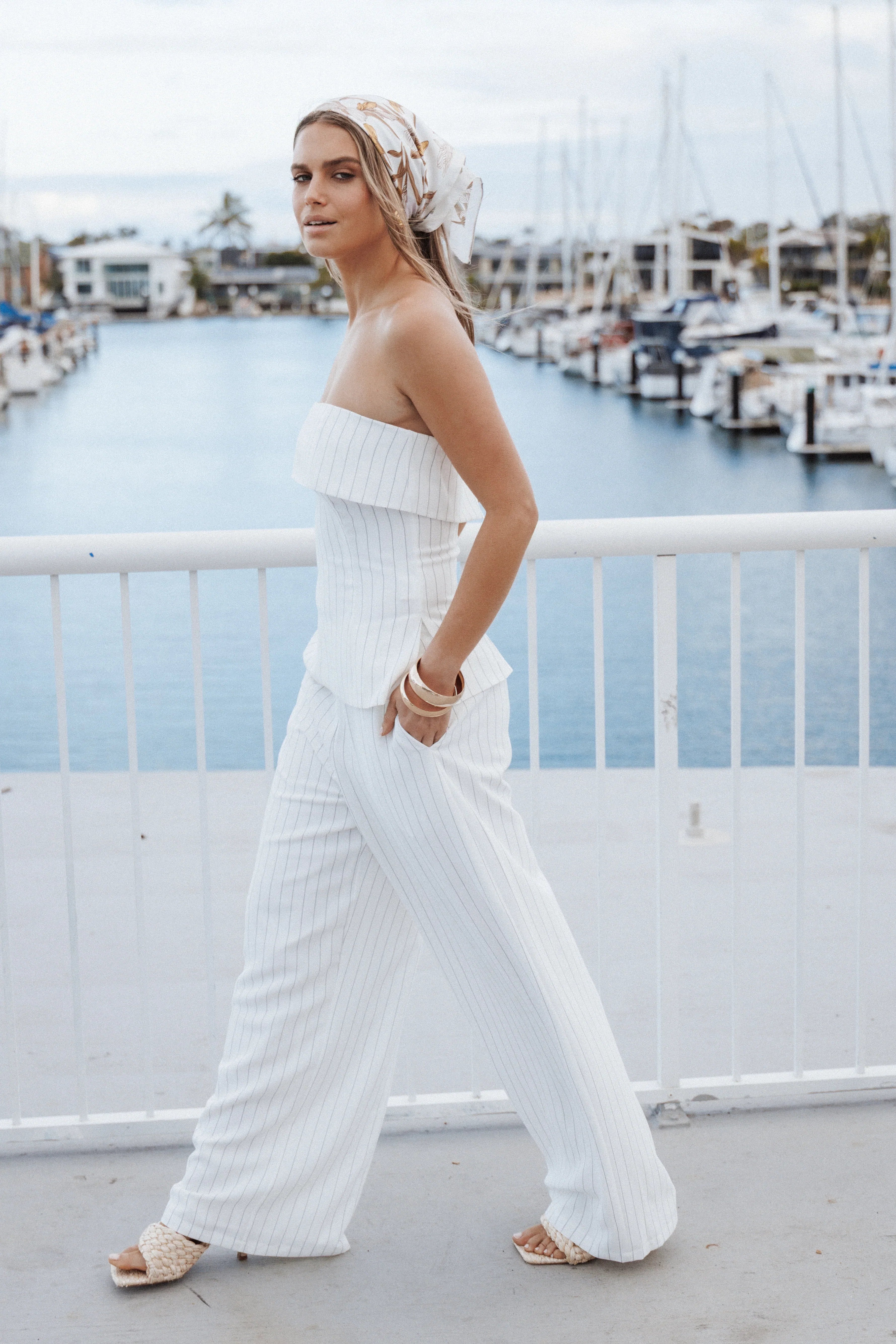Blakely Wide Leg Pant White Pinstripe