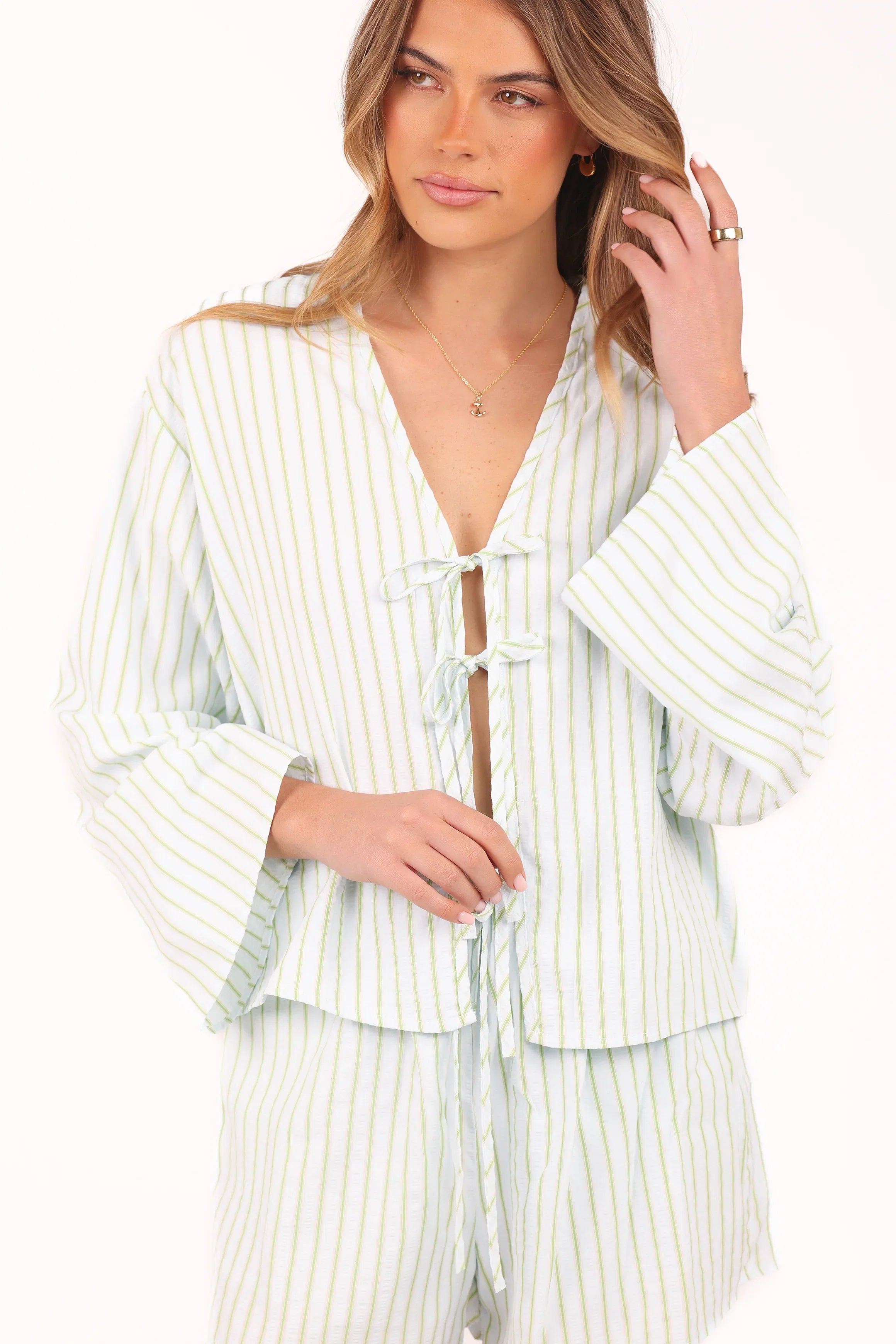 Flynn Short Set Green Blue Stripe