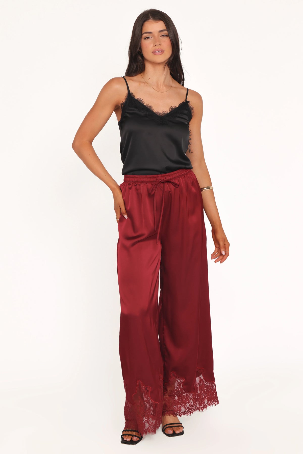 Viola Drawstring Wide Leg Pant Wine