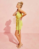 Mabel Satin One Shoulder Front Tie Mini Dress