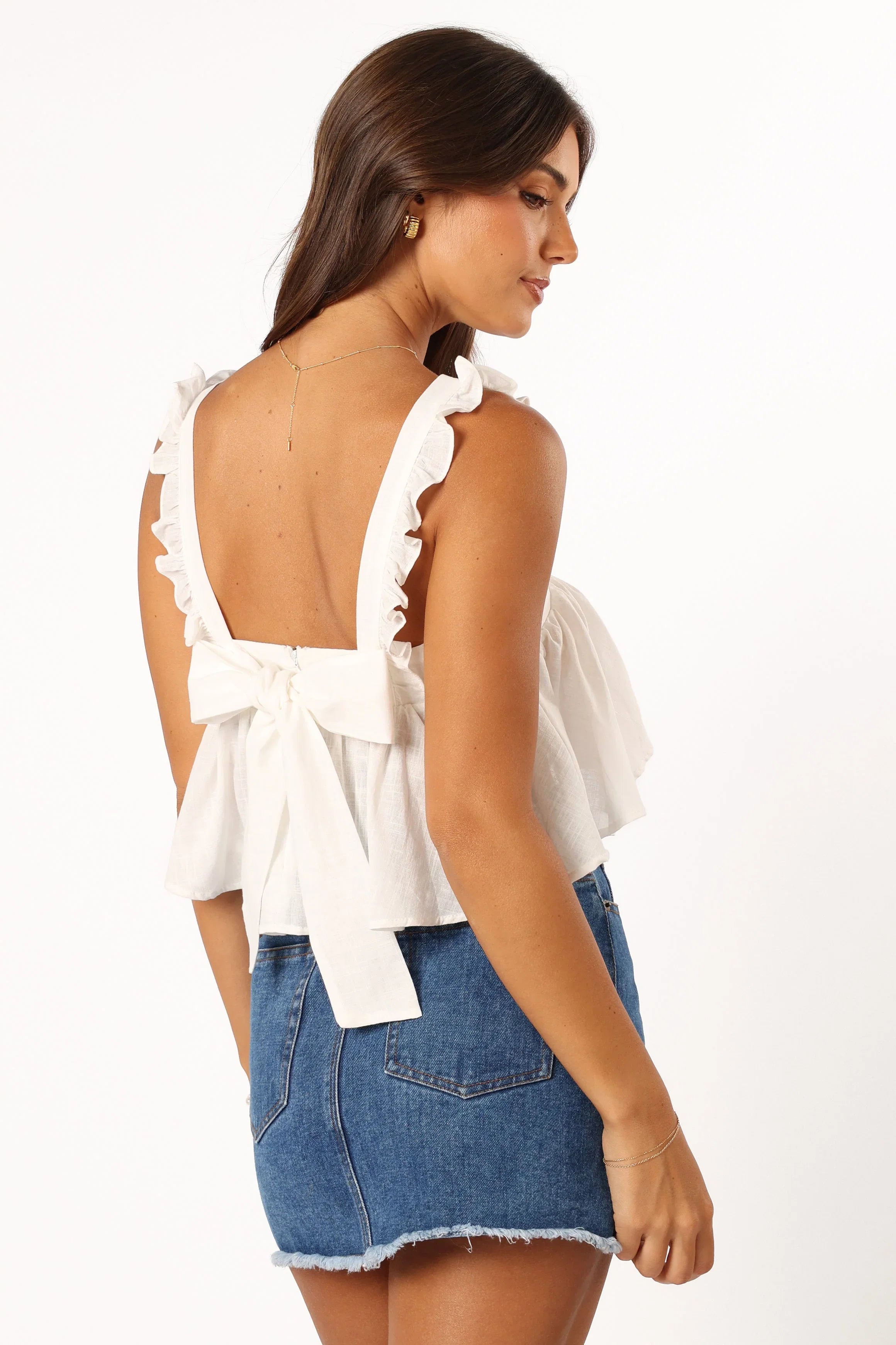 Raye Ruffle Strap Top White