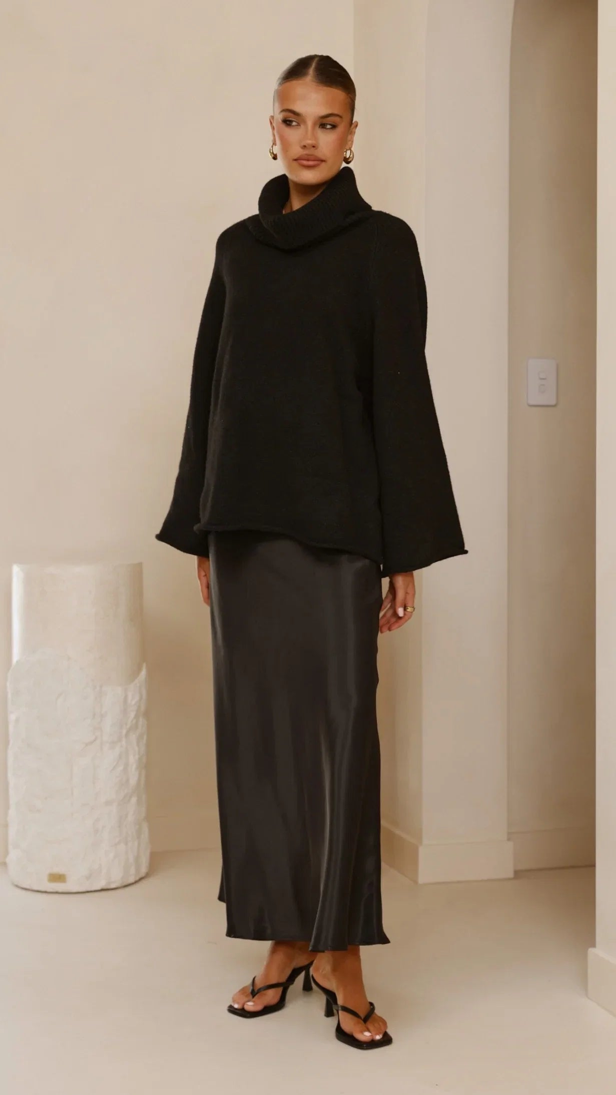 Darina Bias Cut Maxi Skirt Black