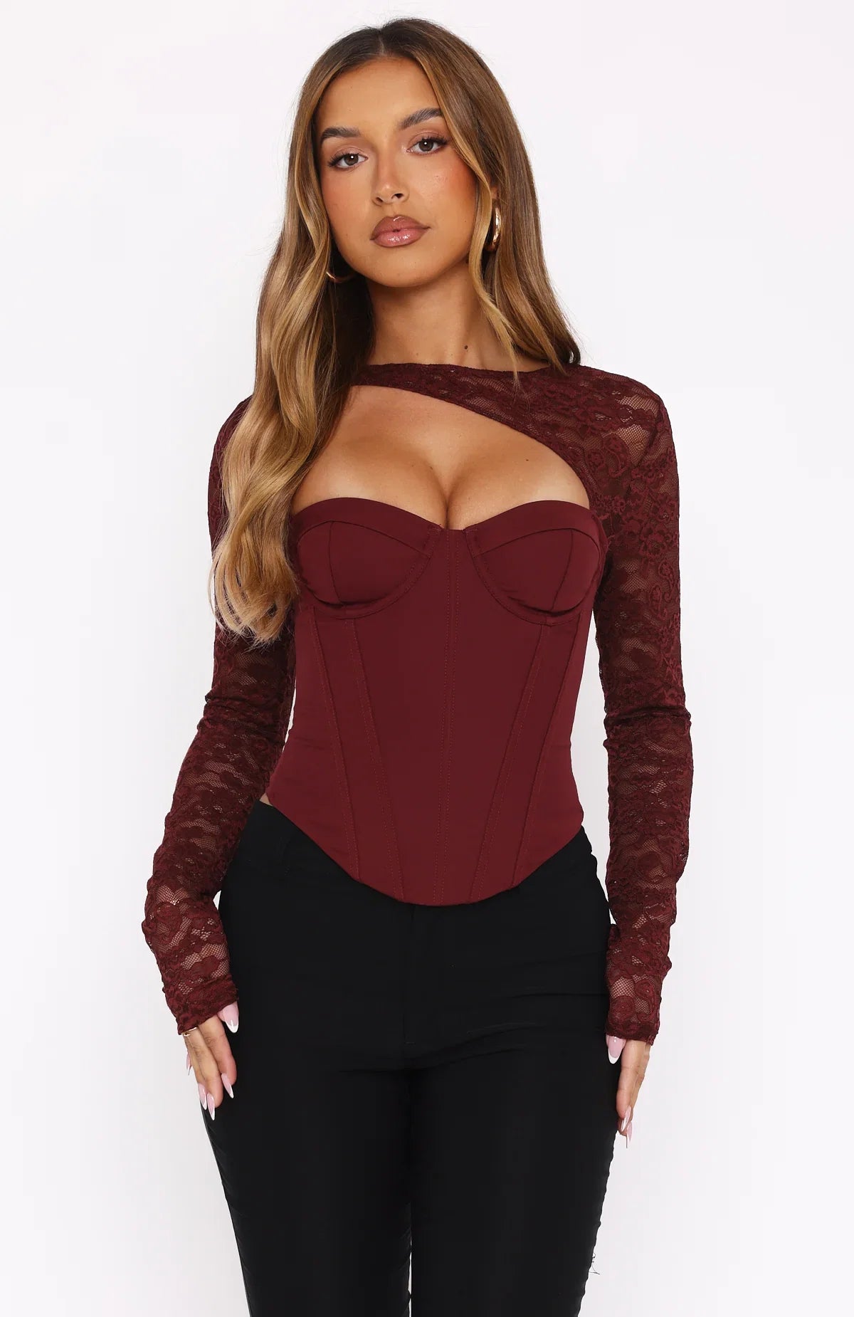 Boys Cry Long Sleeve Bustier Wine
