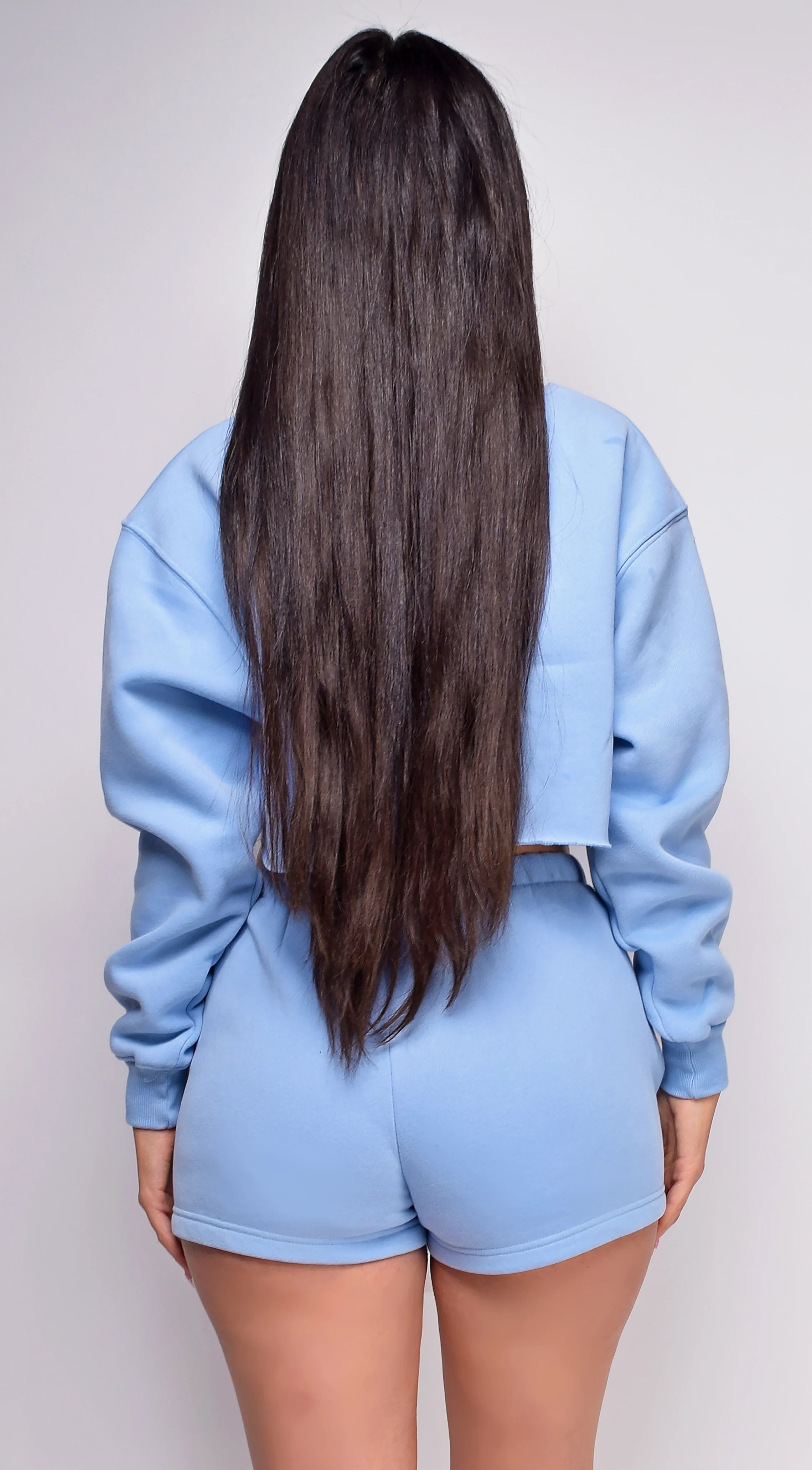 Cozy Up Blue High Waist Shorts Crop Sweater Lounge Set