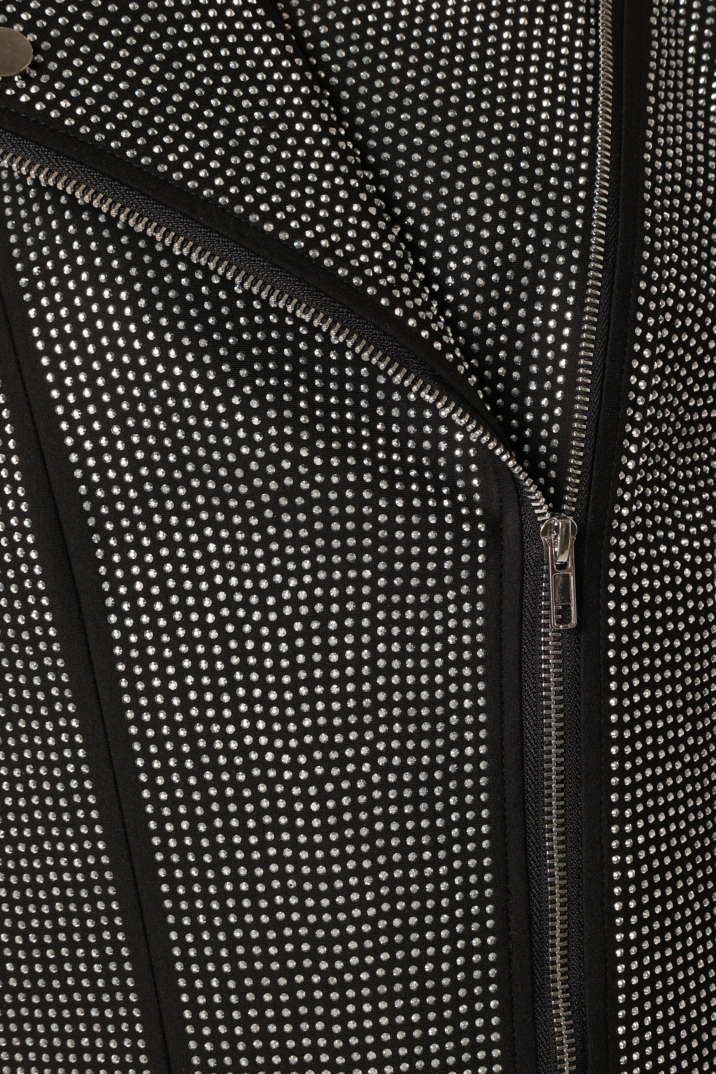 Elaina Crystal Studded Moto Jacket Black