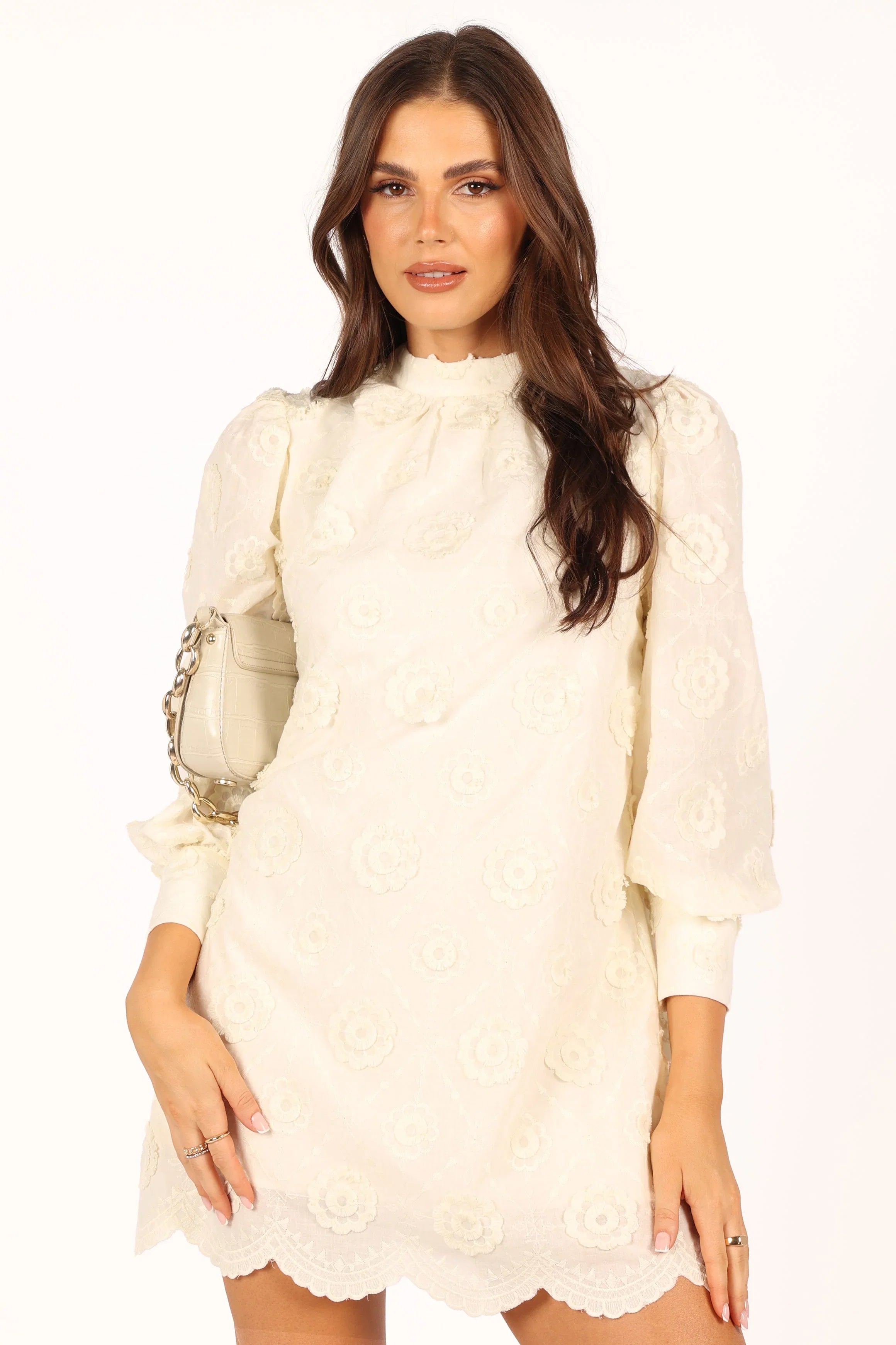 Stefania Long Sleeve Mini Dress Cream