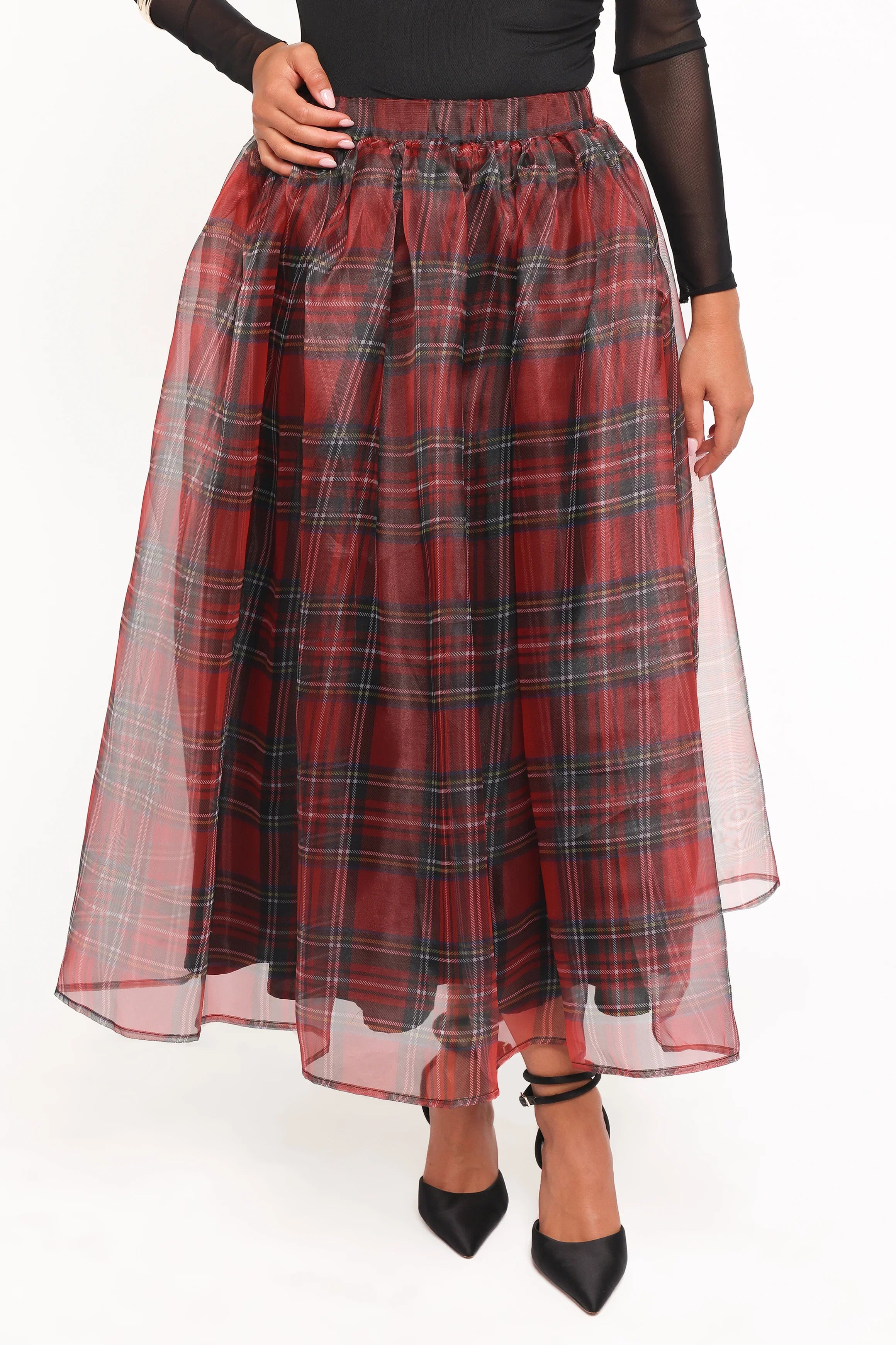 Bonita Midi Skirt Red Plaid