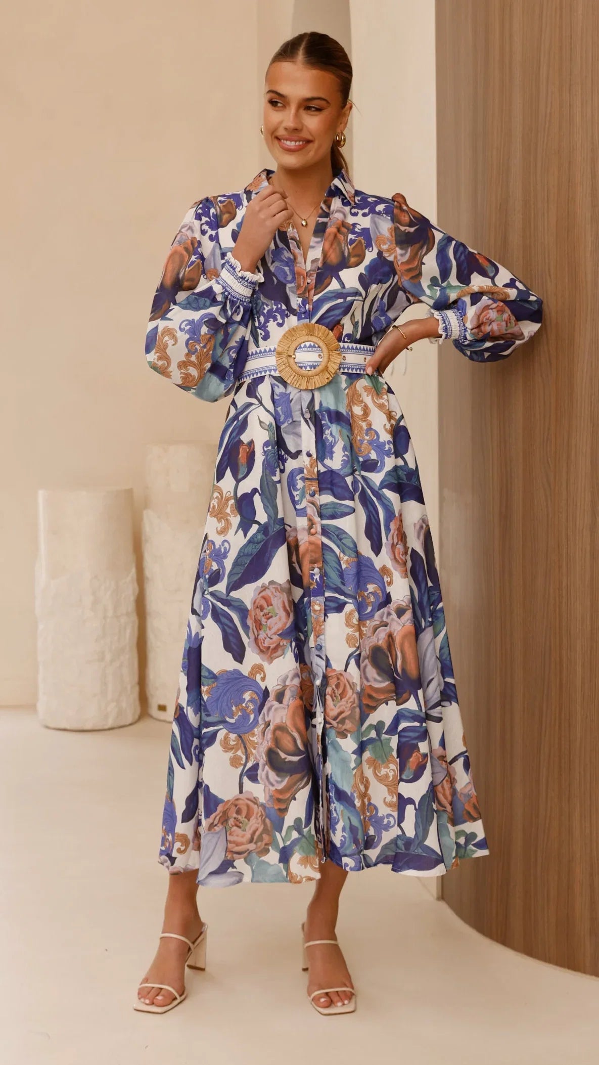 Aida Long Sleeve Maxi Dress Azure Blue
