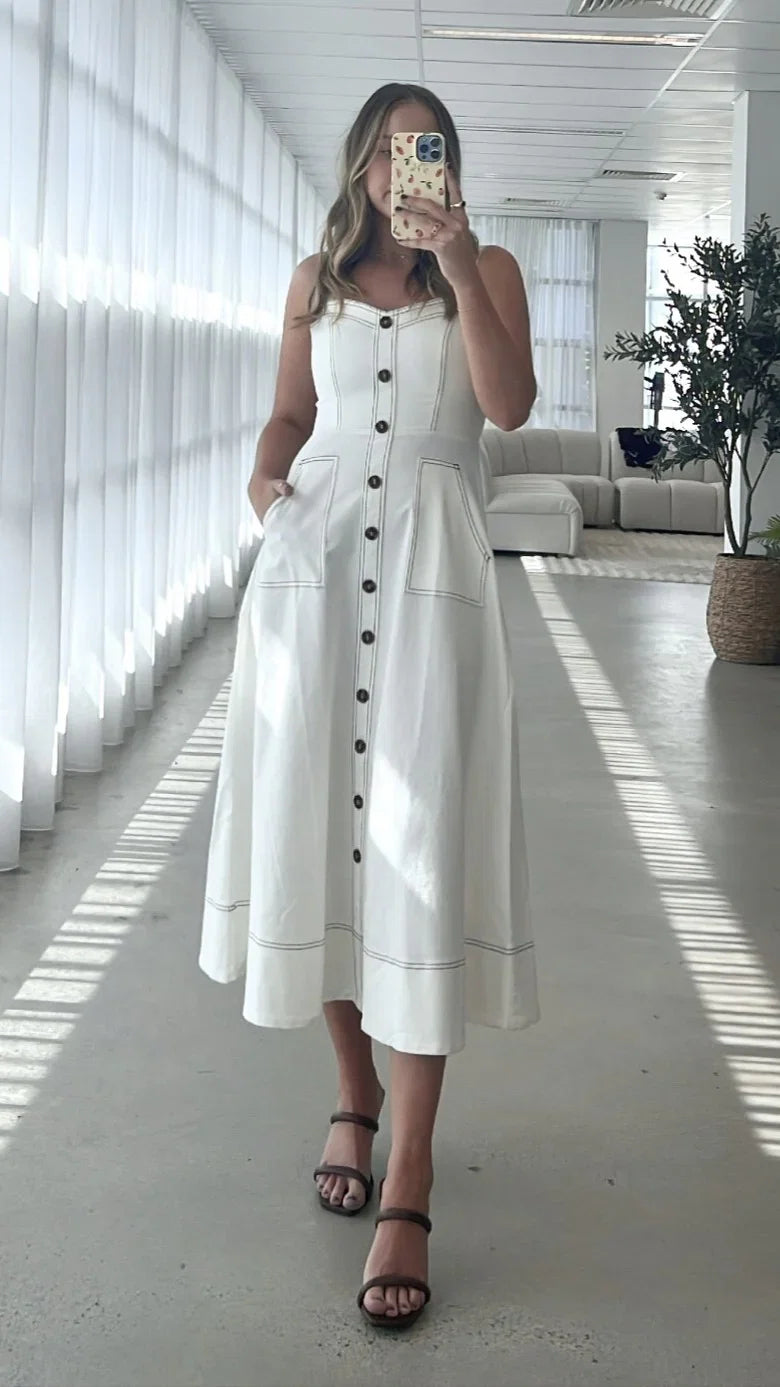 Indigo Midi Dress White Denim