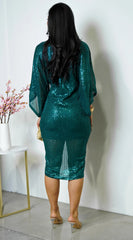 Maryla Front Twist Sequin Midi Dress Green