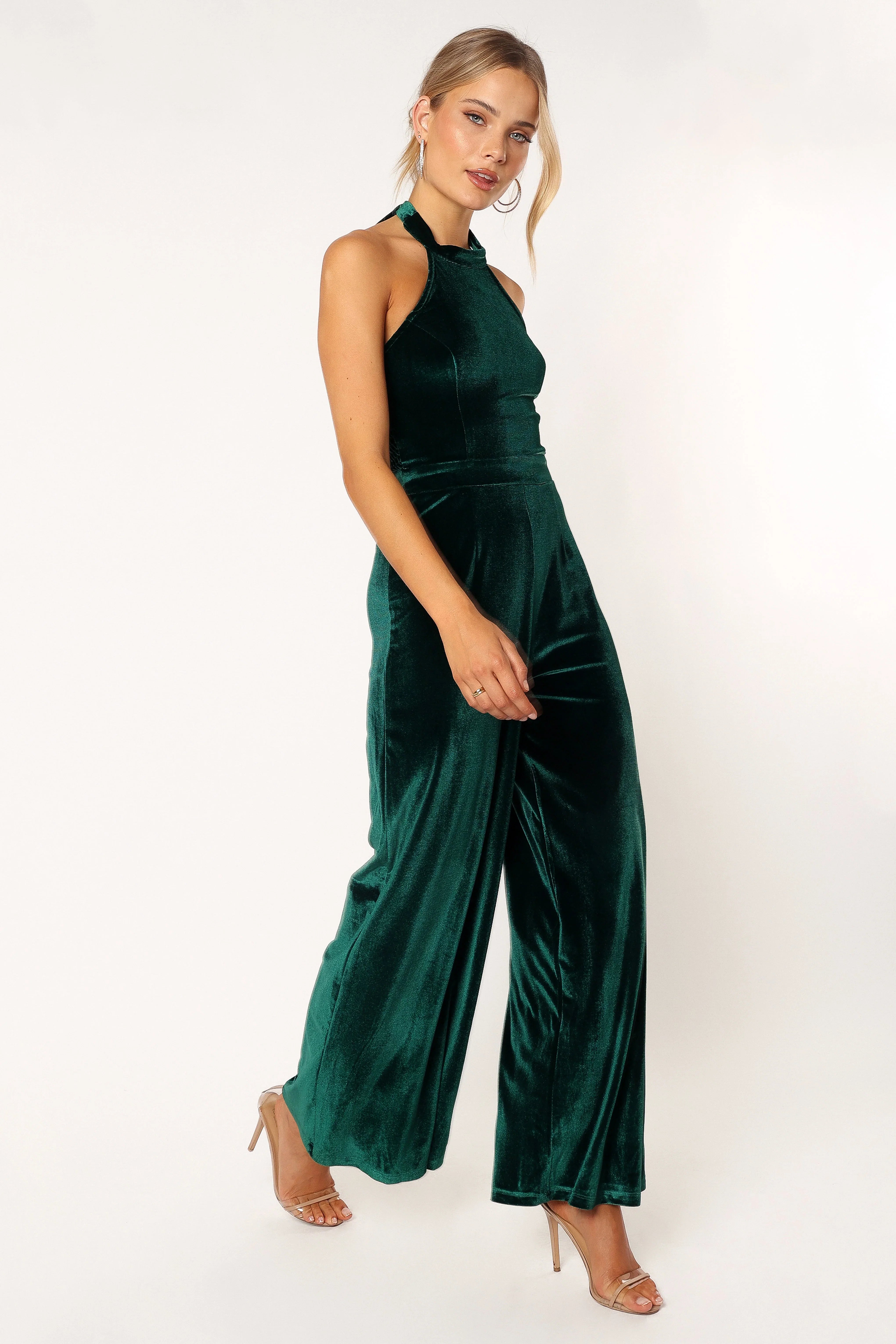 Aria Velvet Jumpsuit Emerald