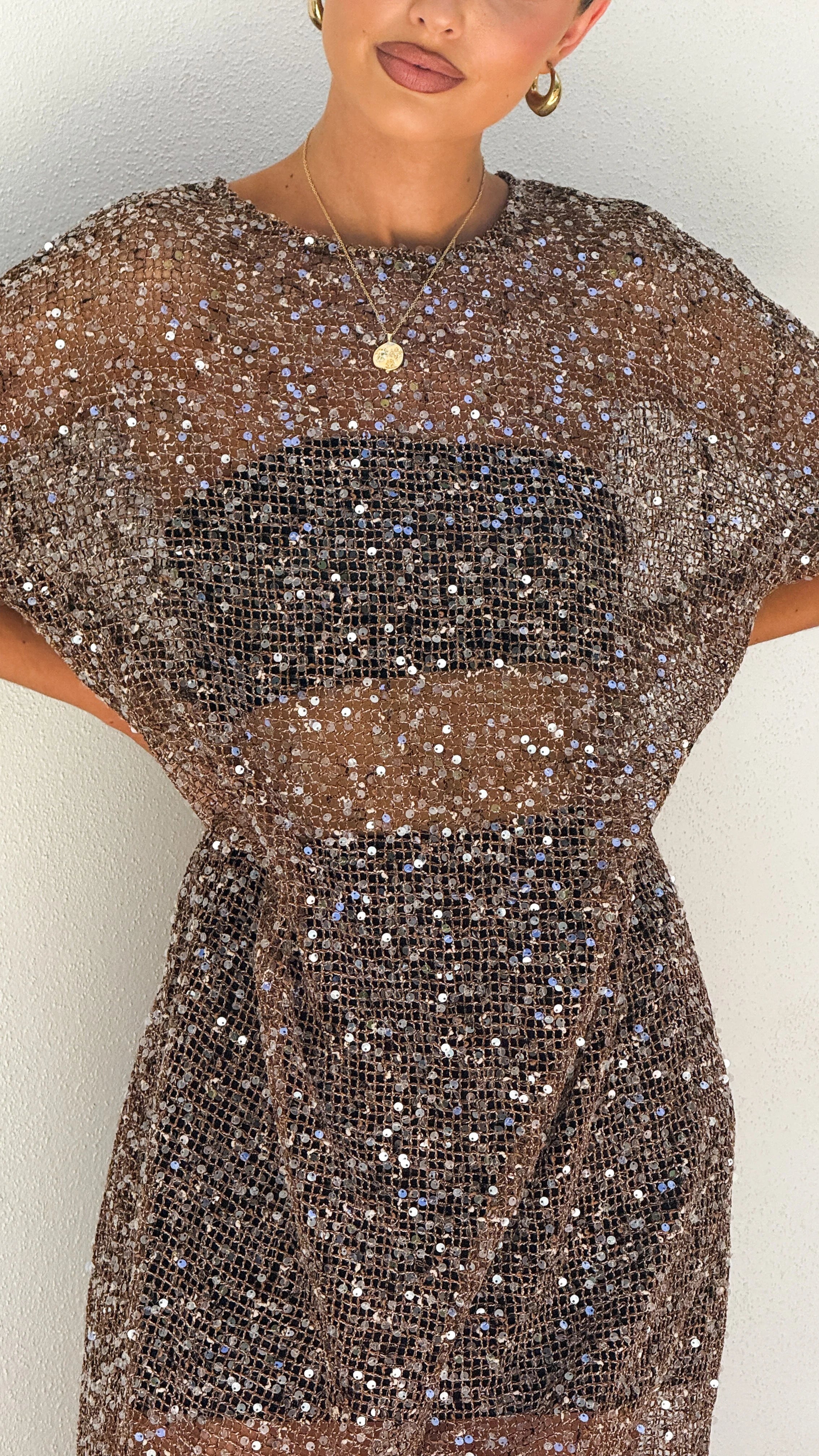 Zinnia Sequins Maxi Dress Mocha