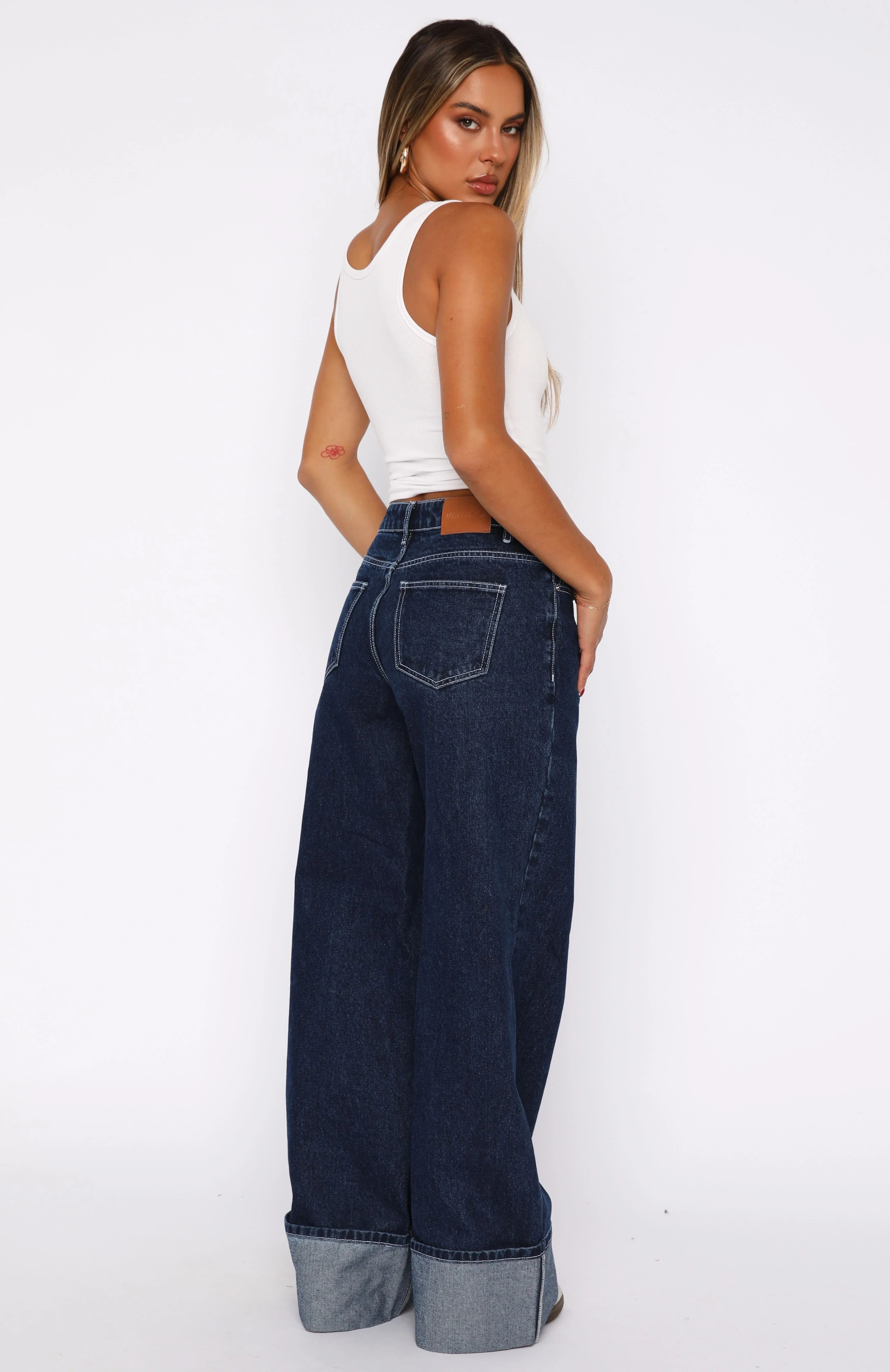 Charlotte Mid Rise Wide Leg Jeans Dark Indigo