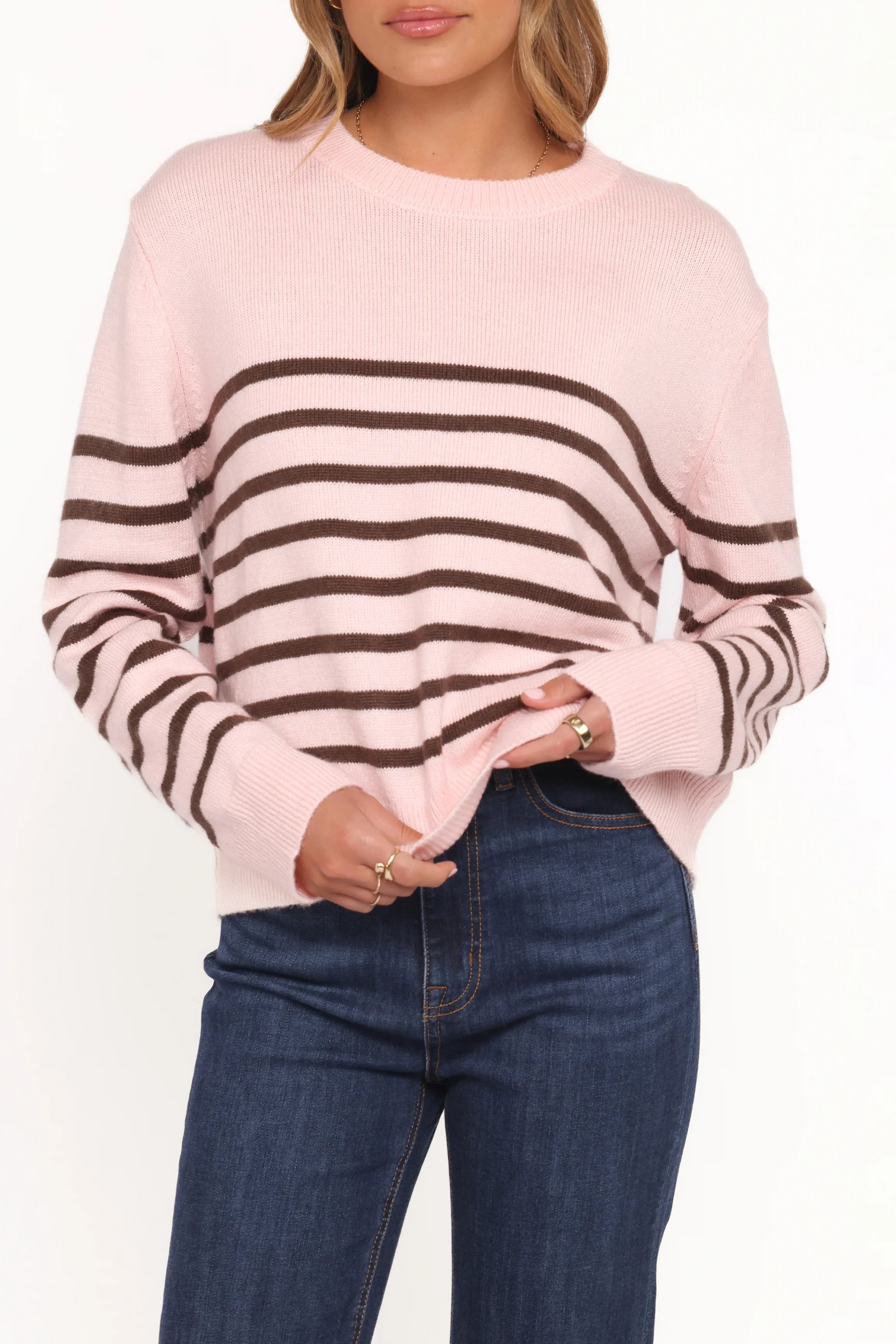 Eleanora Striped Knit Pullover Sweater Pink