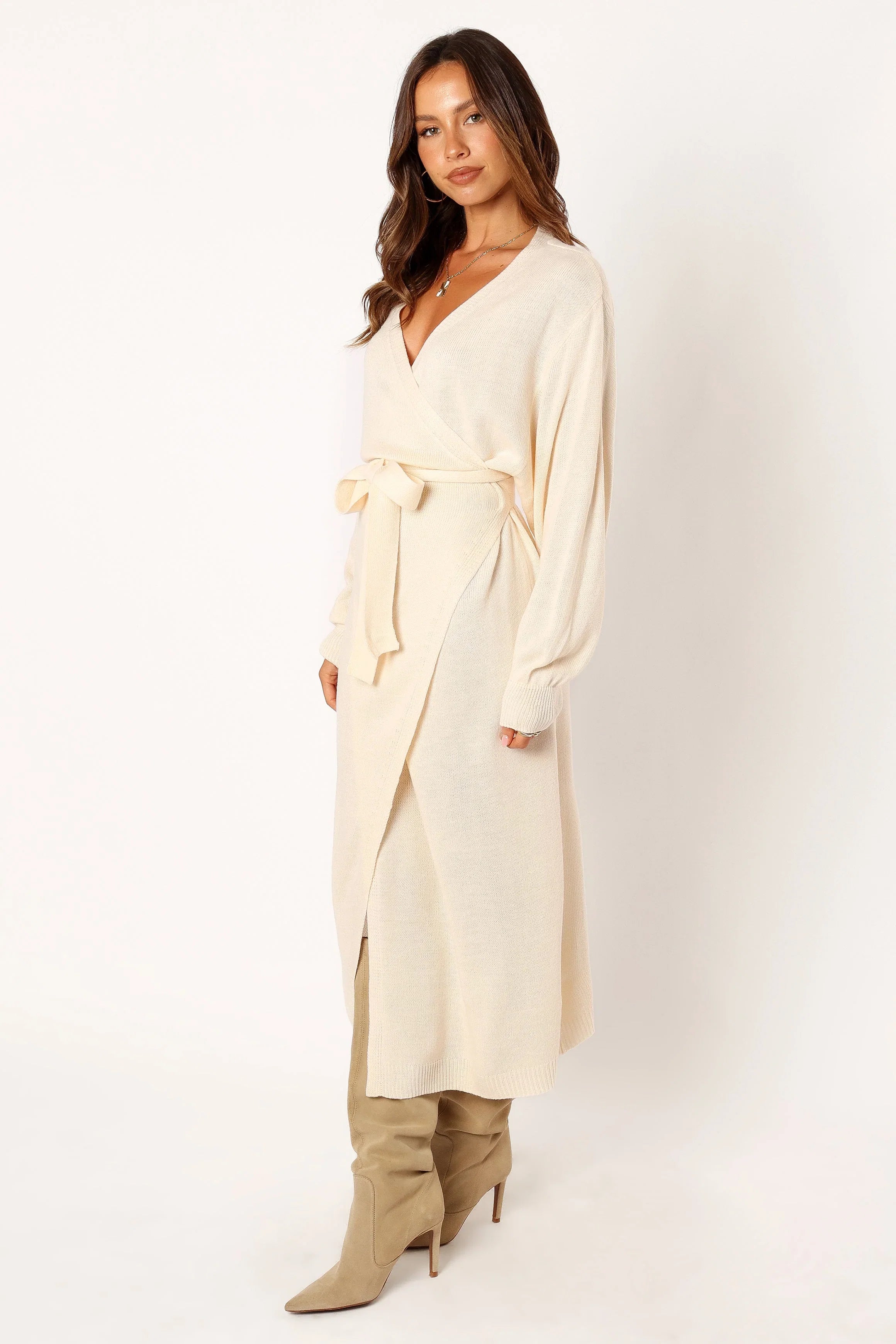 Nova Wrap Knit Midi Dress Taupe