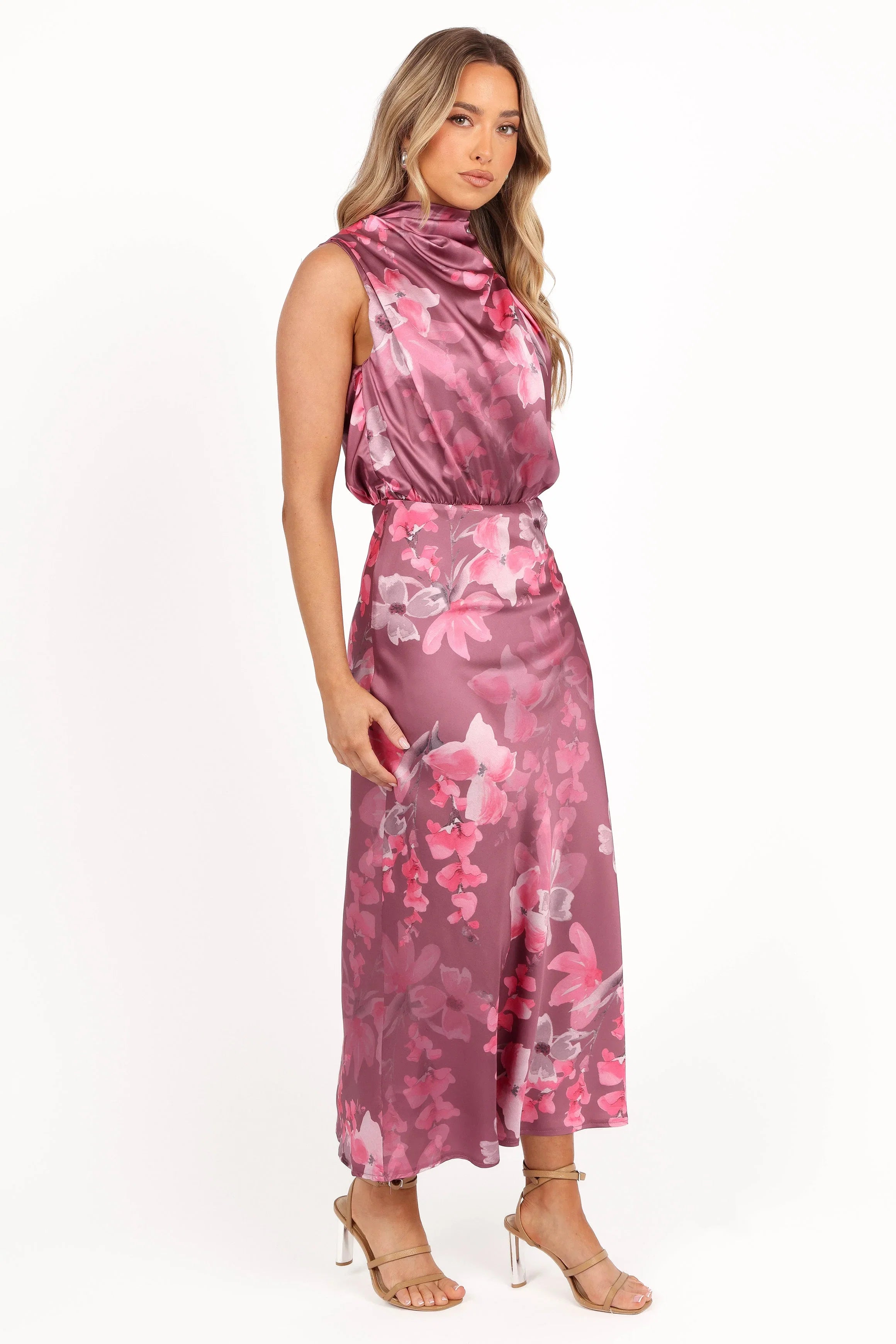 Anabelle Halter Neck Midi Dress Dark Rose Floral