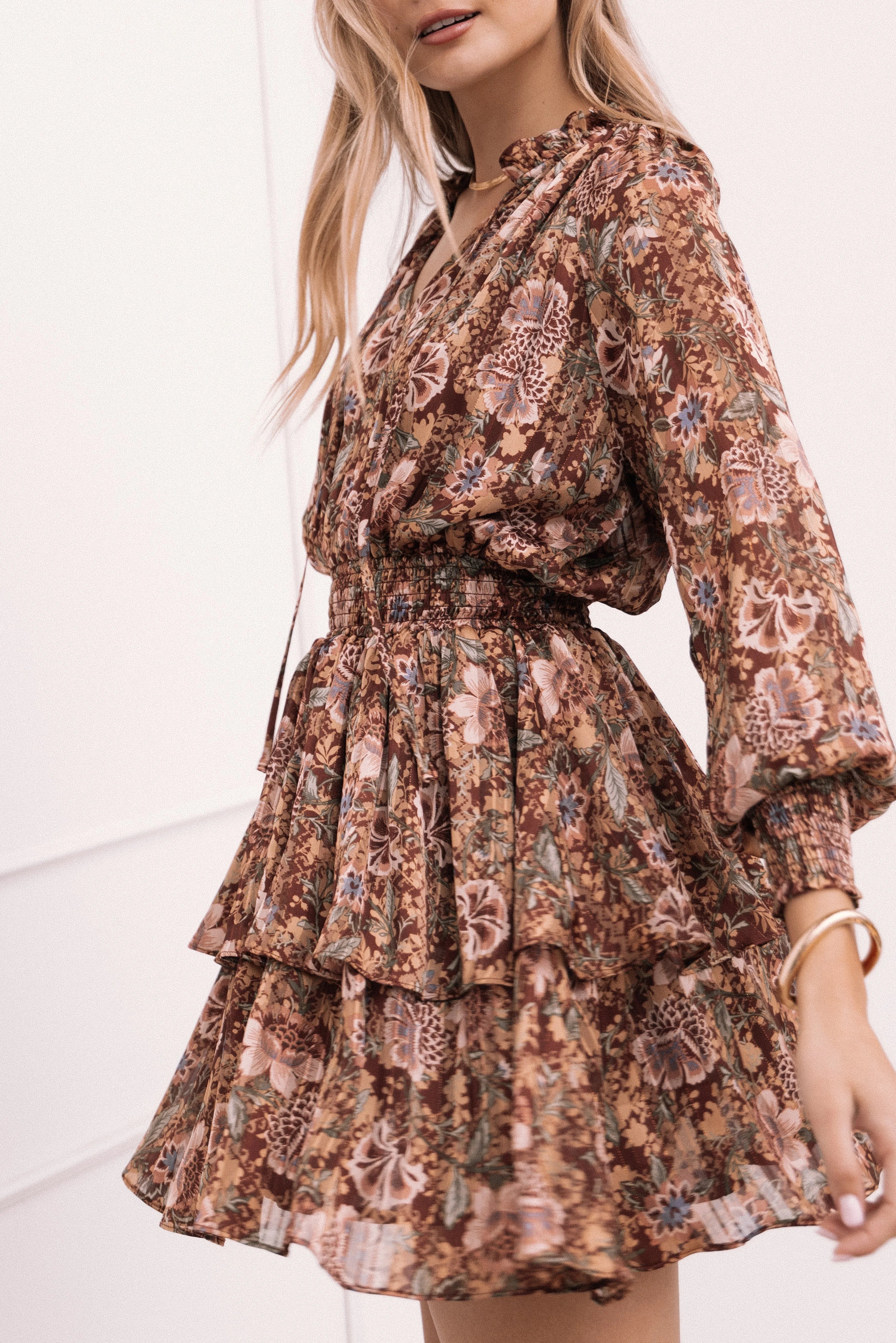 Alby Long Sleeve Mini Dress Chocolate Brown