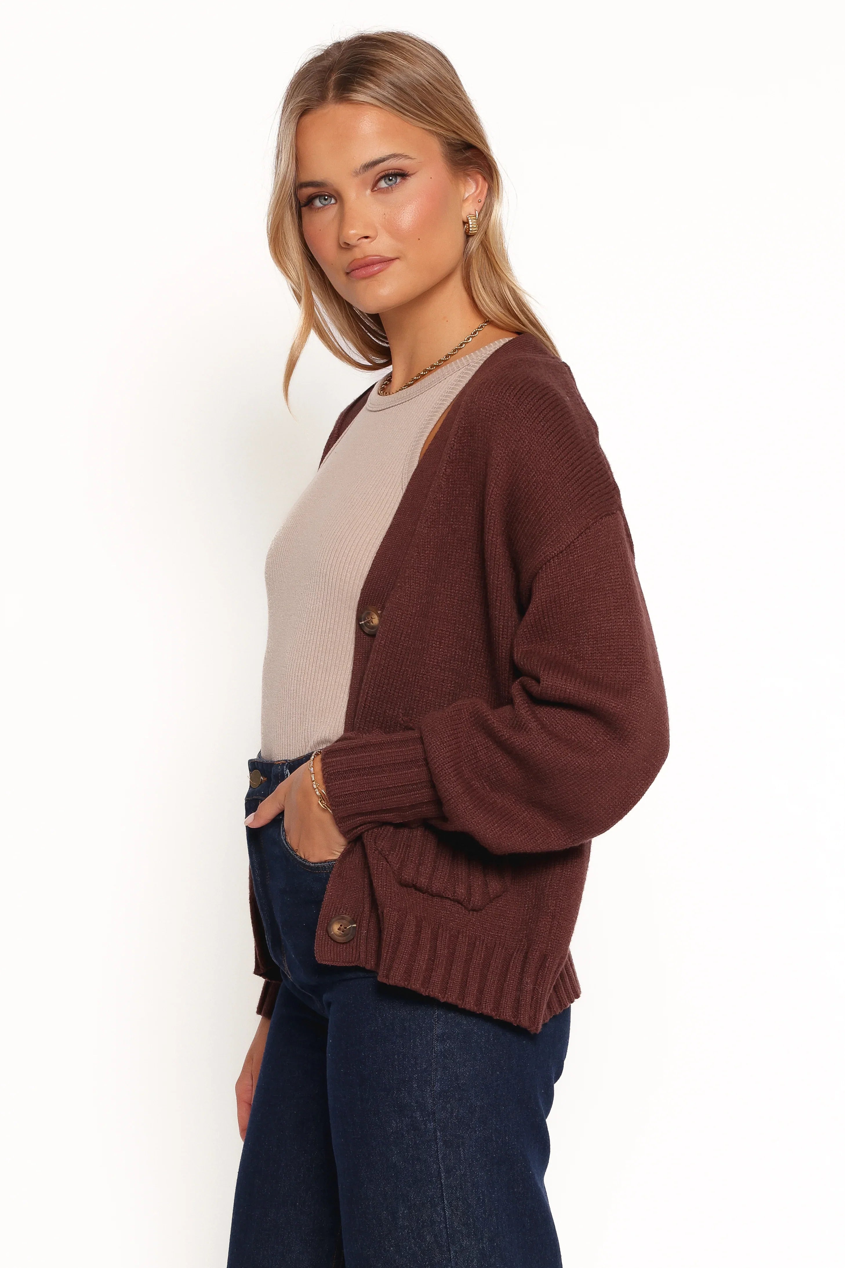 Eden Button Front Cardigan Brown