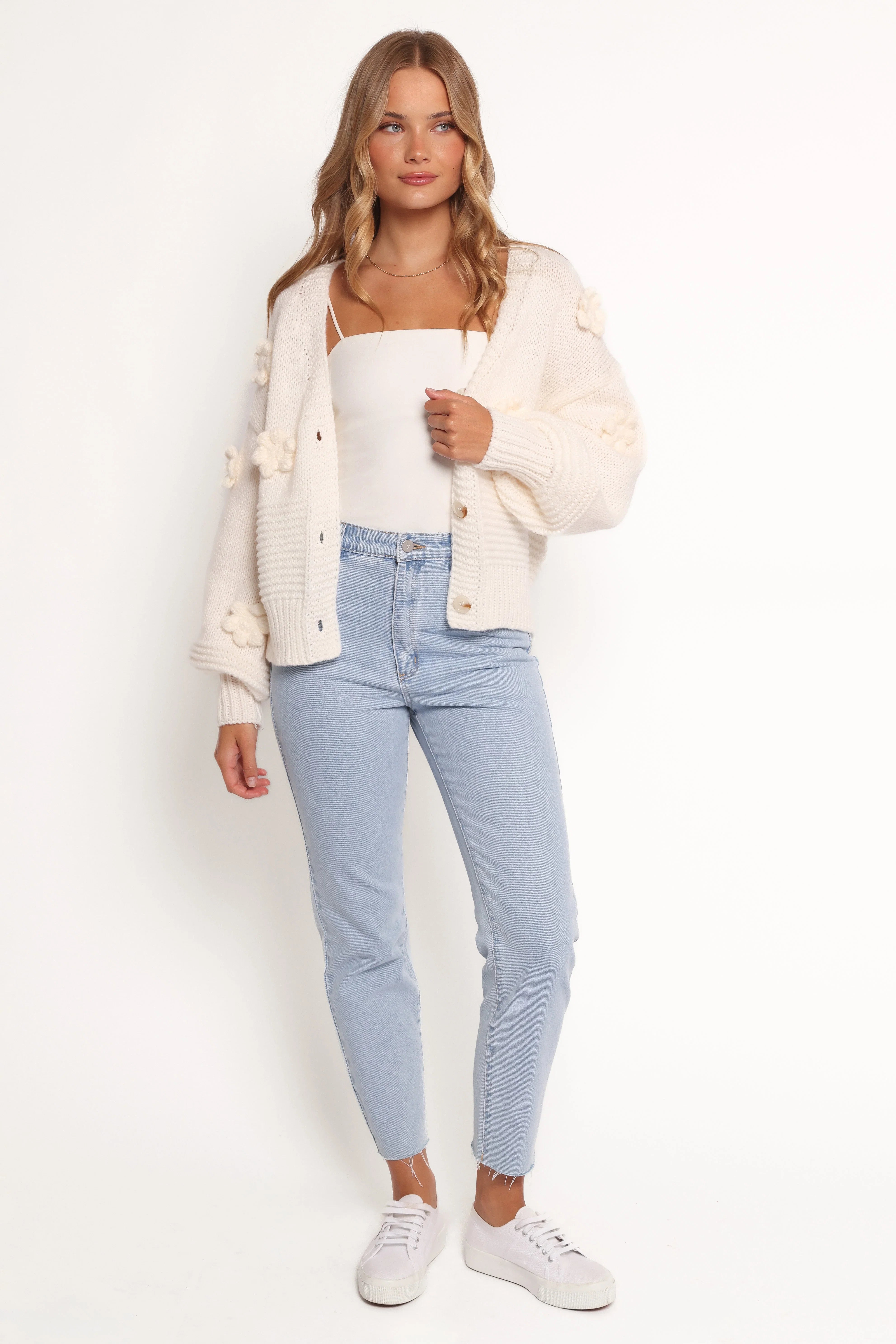 Harlee Flower Cardigan White