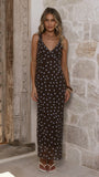 Cassara Maxi Dress Chocolate Blue Polka Dot