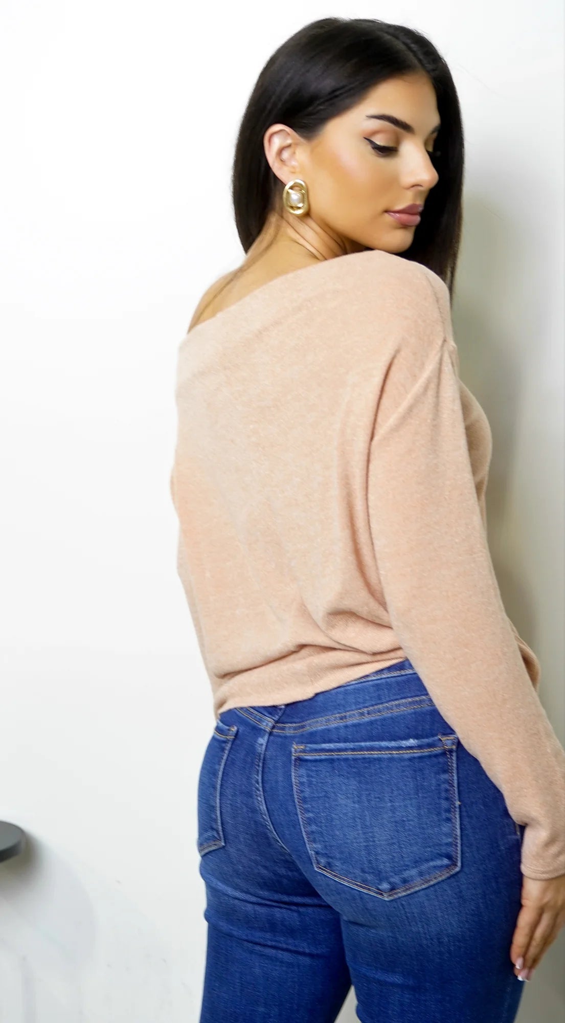Tala Slouch Off Shoulder Knit Sweater Peach