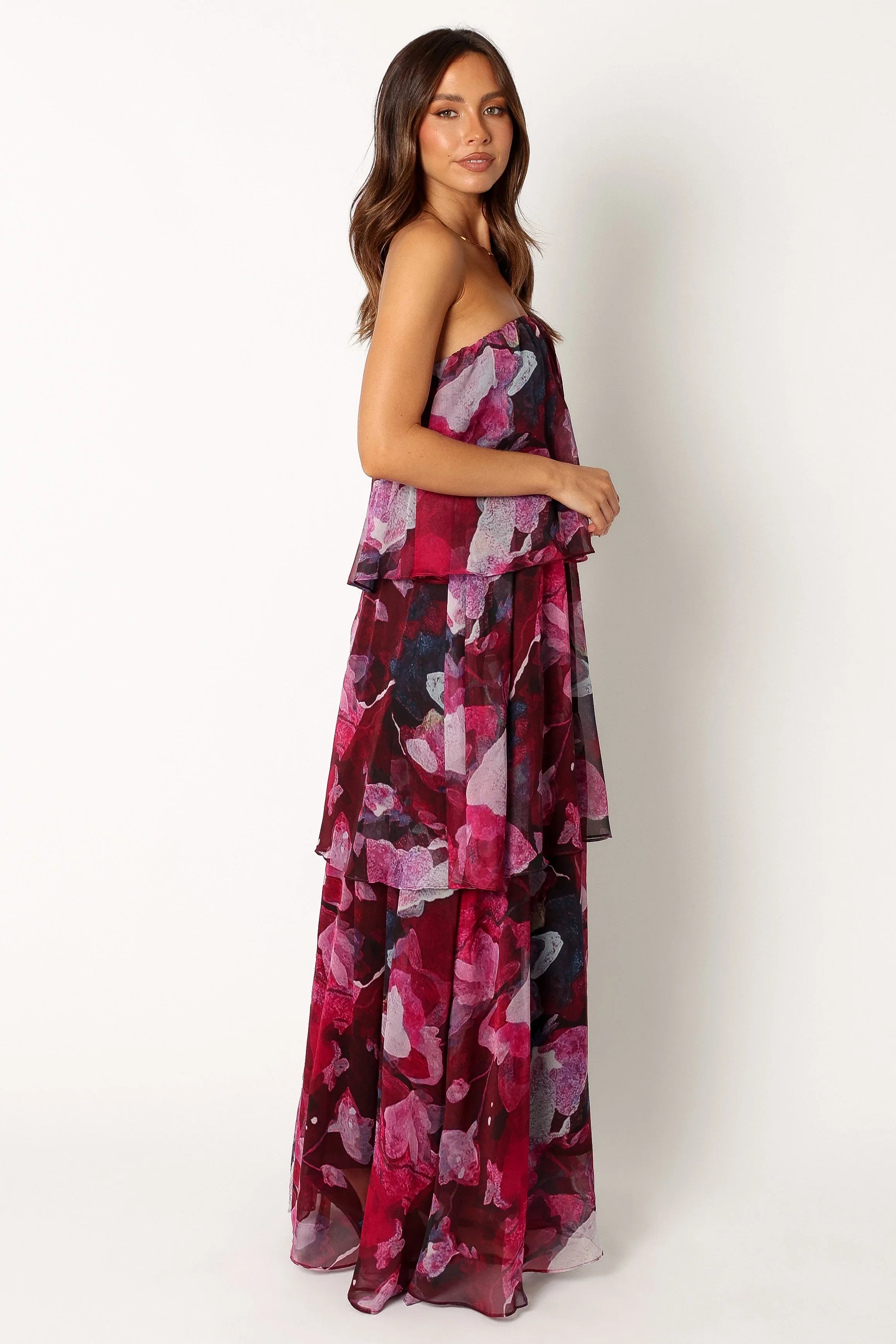 Bloom Strapless Maxi Dress Purple Floral