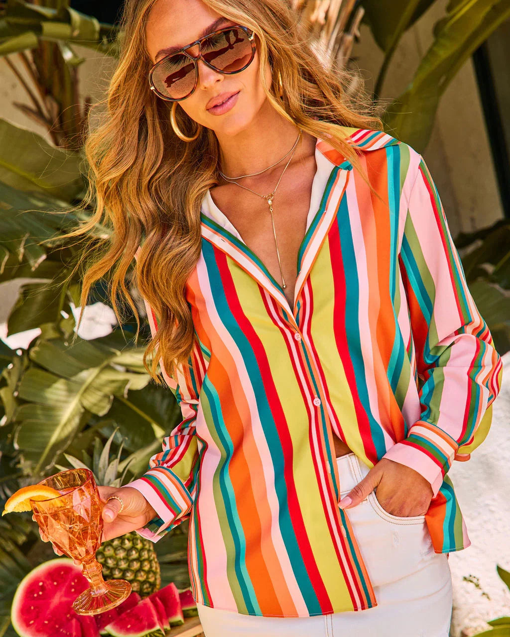 Sundazed Striped Button Down Top