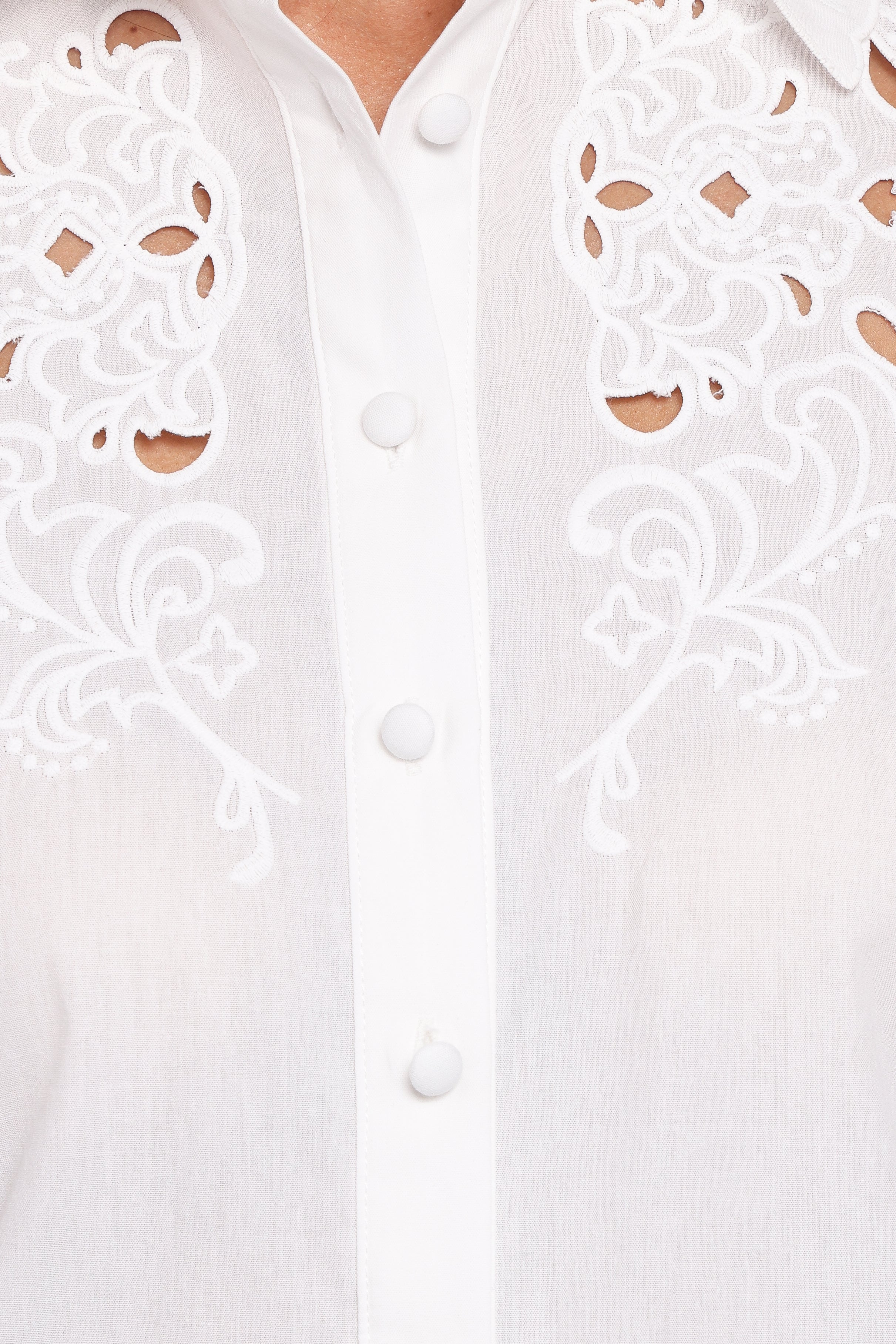 Aeloria Button Front Shirt White Embroidery