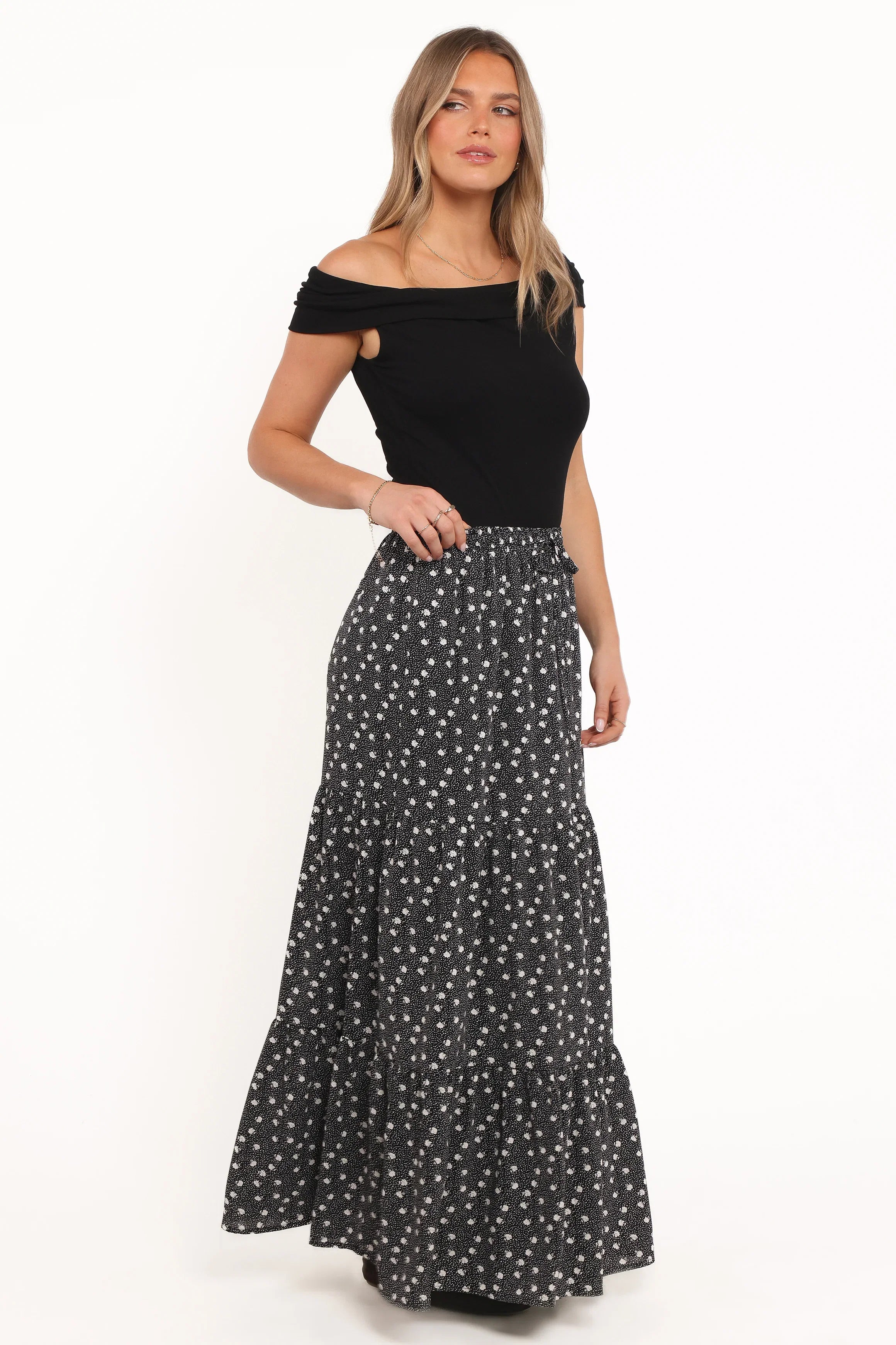 Vincent Tier Maxi Skirt Black Floral