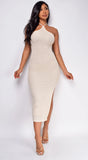 Athenia Light Beige Crochet Knit Midi Dress