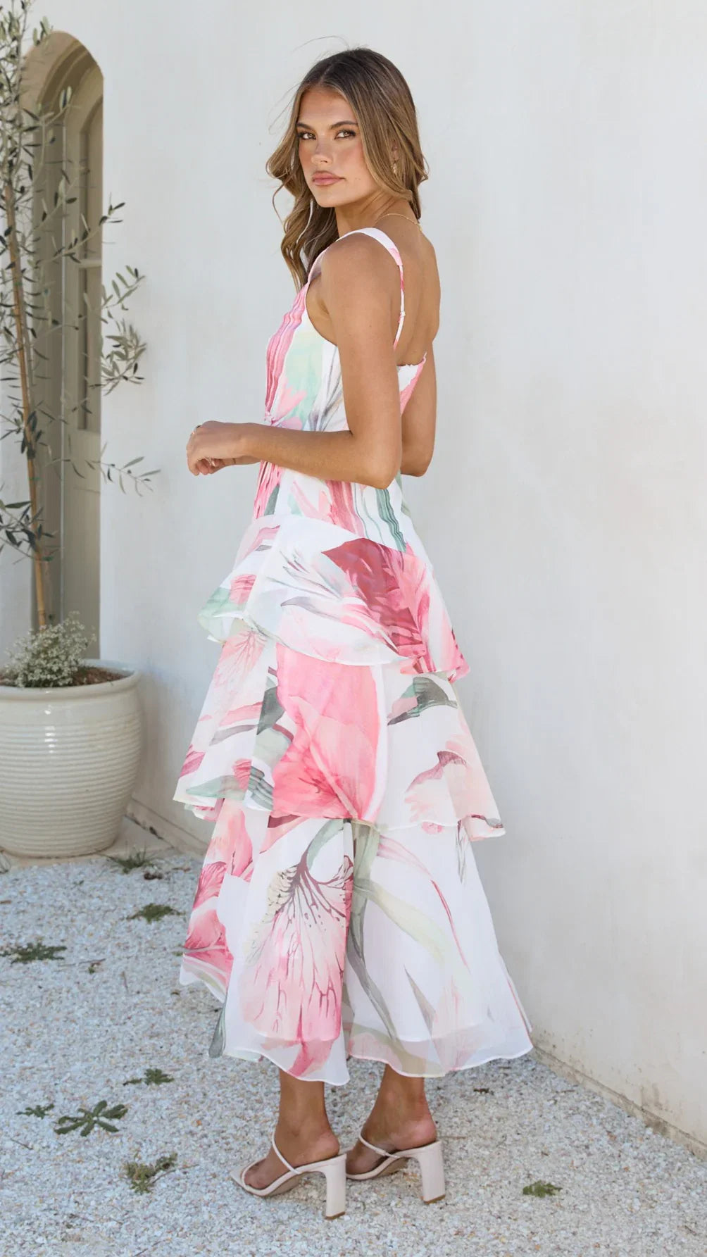 Reina Tiered Maxi Dress Pink Floral