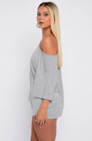 Slow Life Off Shoulder Oversized Pyjama Tee Grey Marle