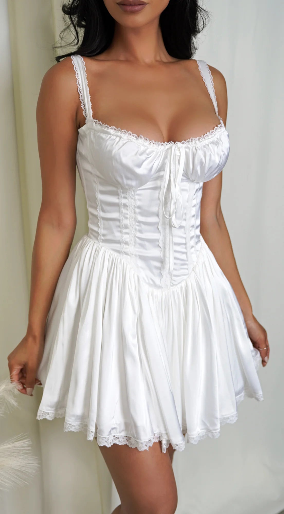 Camilla White Satin Corset A Line Mini Dress