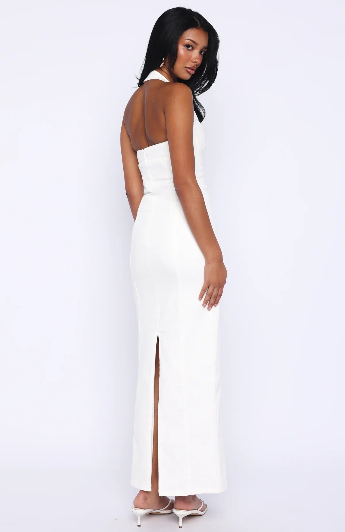 Champagne High Halter Maxi Dress White