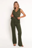Fefe Textured Knit Pants Olive
