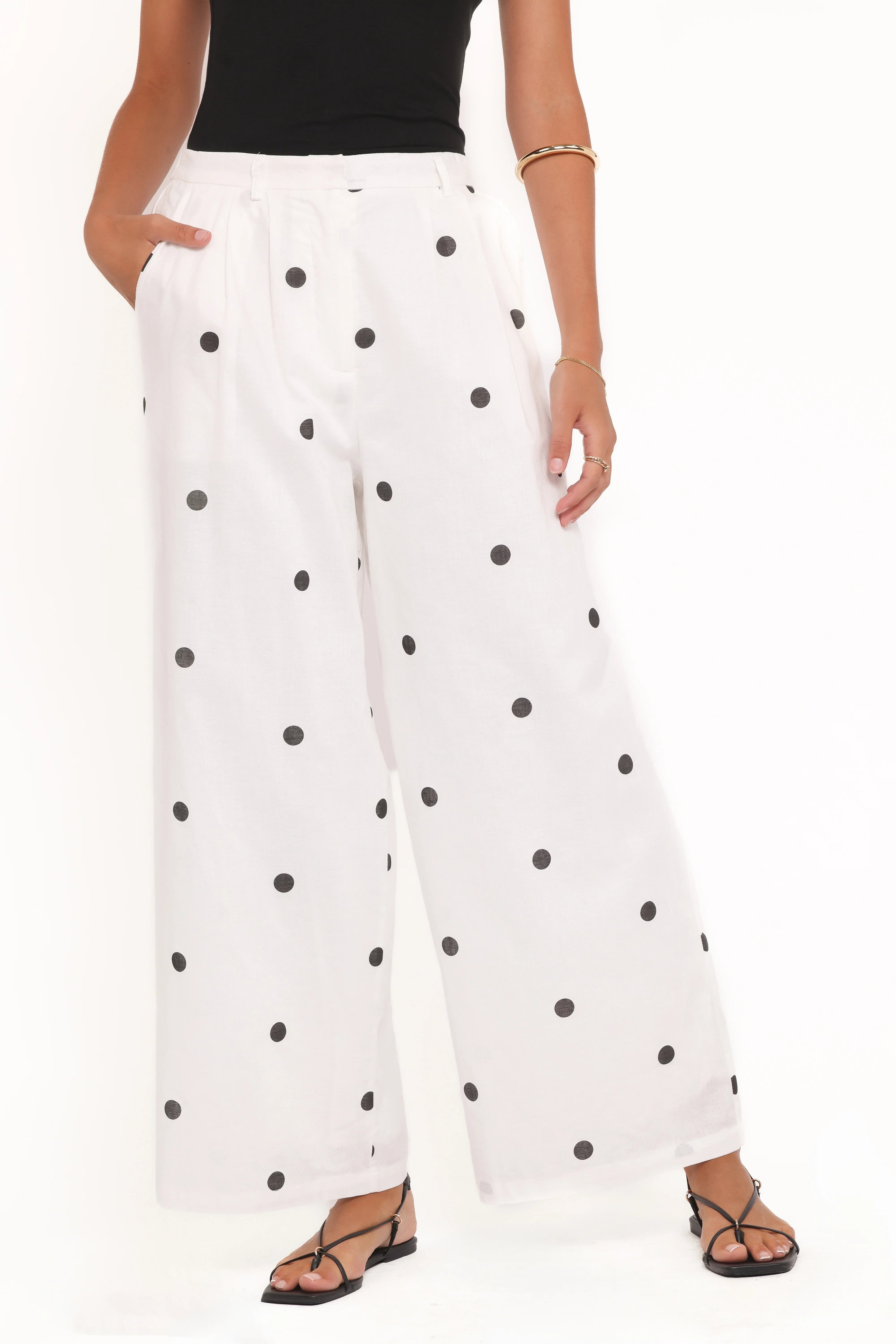 Valora Wide Leg Pant White Black Polka Dot